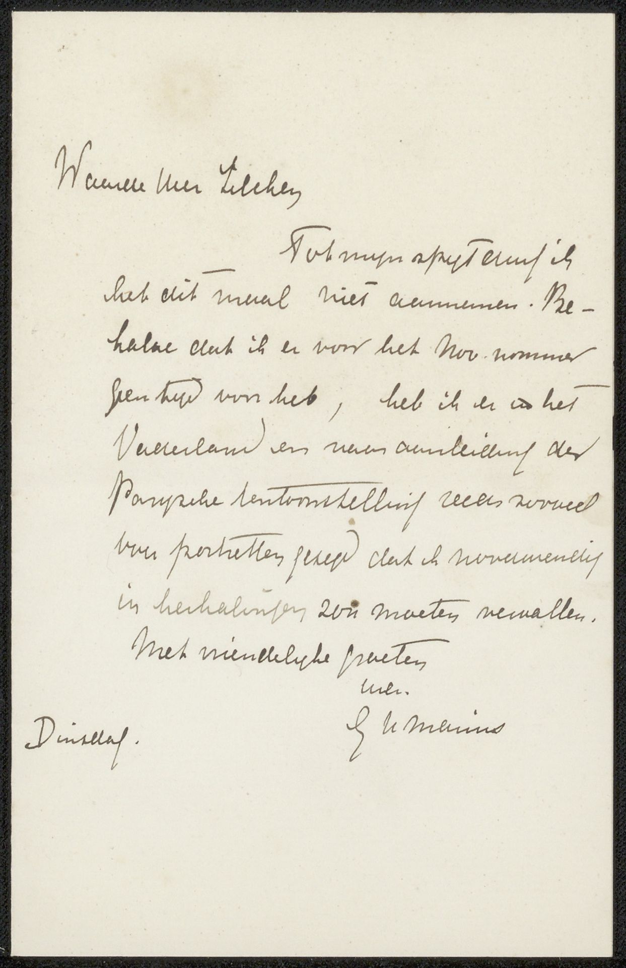 Brief aan Philip Zilcken by Grada Hermina Marius