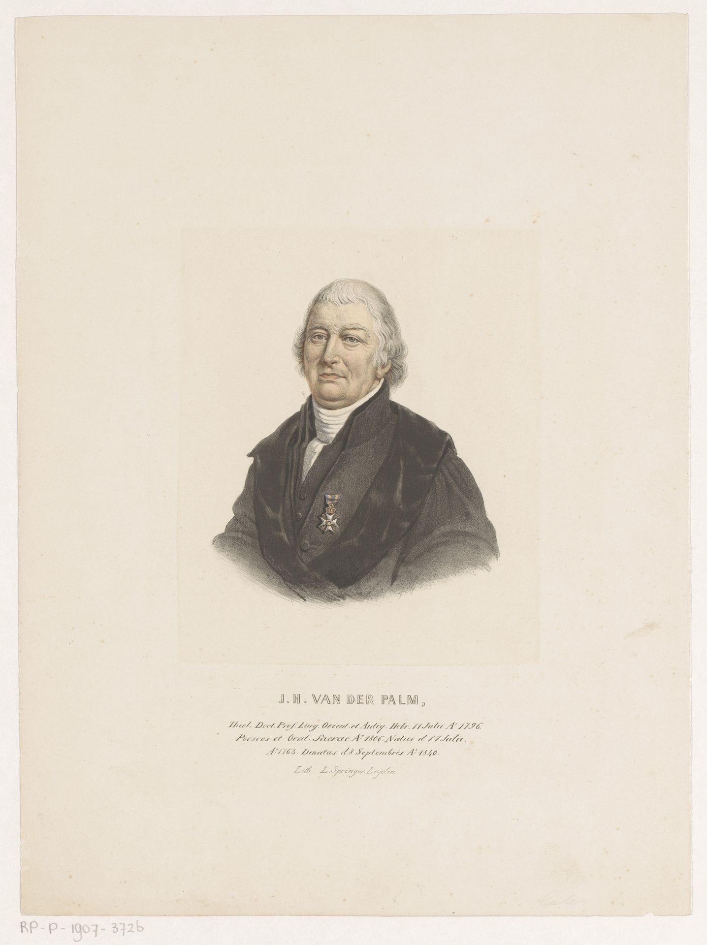 Portret van Johannes Hendricus van der Palm by Leendert (I) Springer
