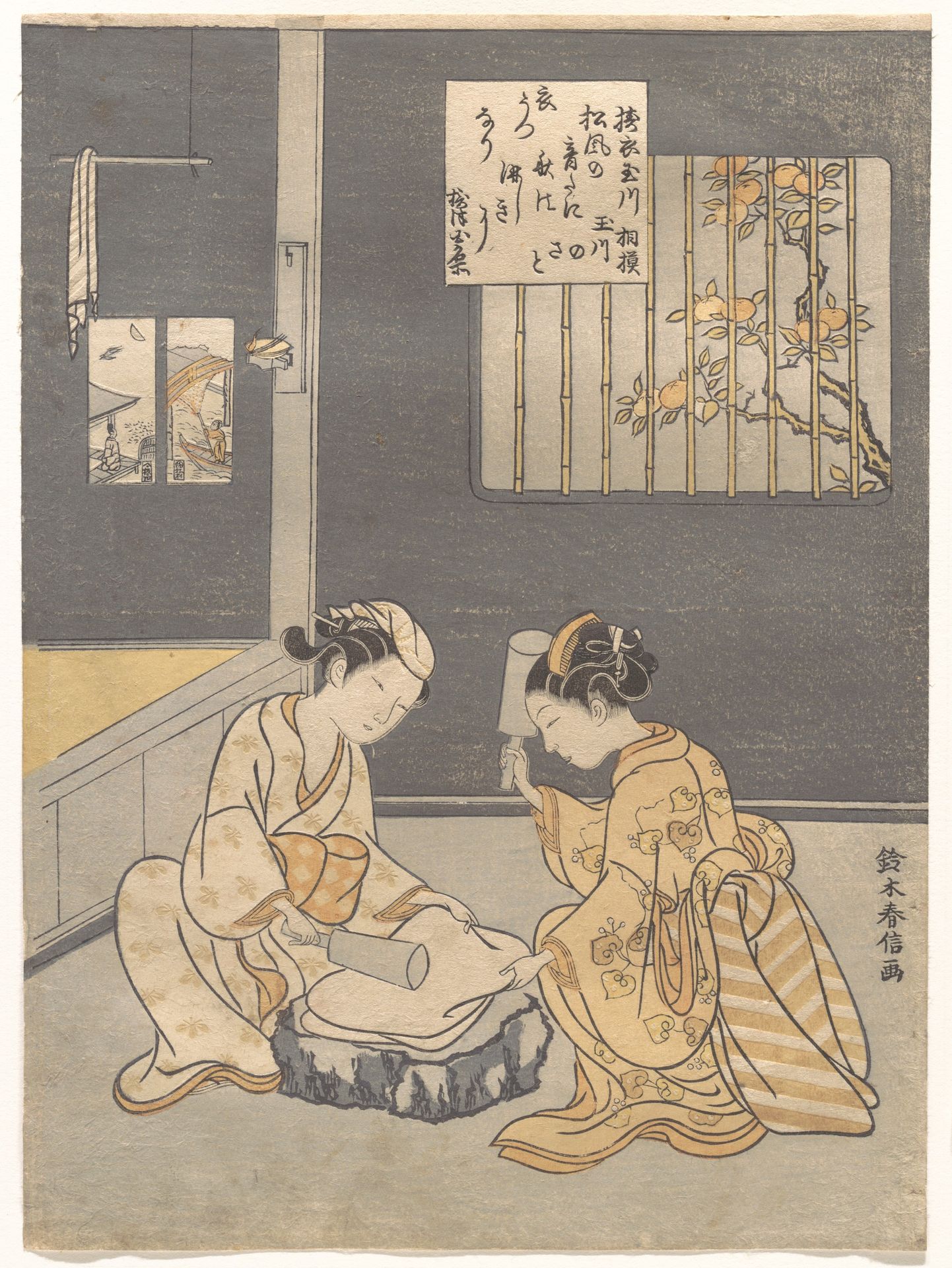 The Cloth-Fulling Jewel River, a Famous Place in Settsu Province (Tōi no Tamagawa, Settsu no meisho), from an untitled series of Six Jewel Rivers (Mu Tamagawa) by Suzuki Harunobu 鈴木春信