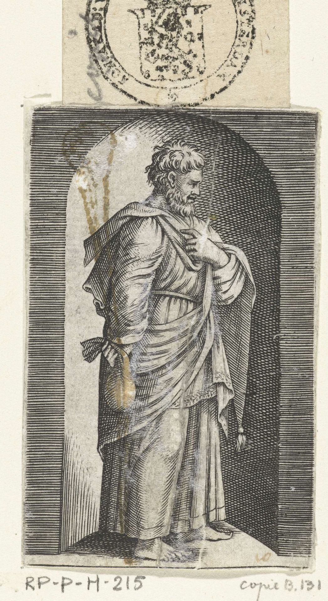 Apostel Matteüs met beurs staand in nis by Anonymous