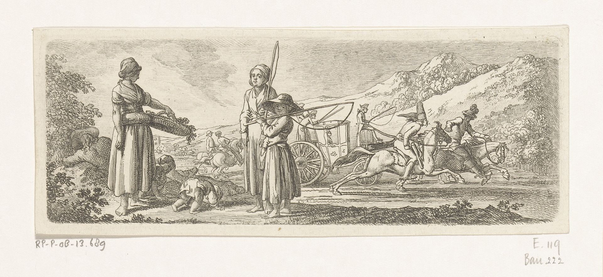 Bergachtig landschap met koets by Daniel Nikolaus Chodowiecki