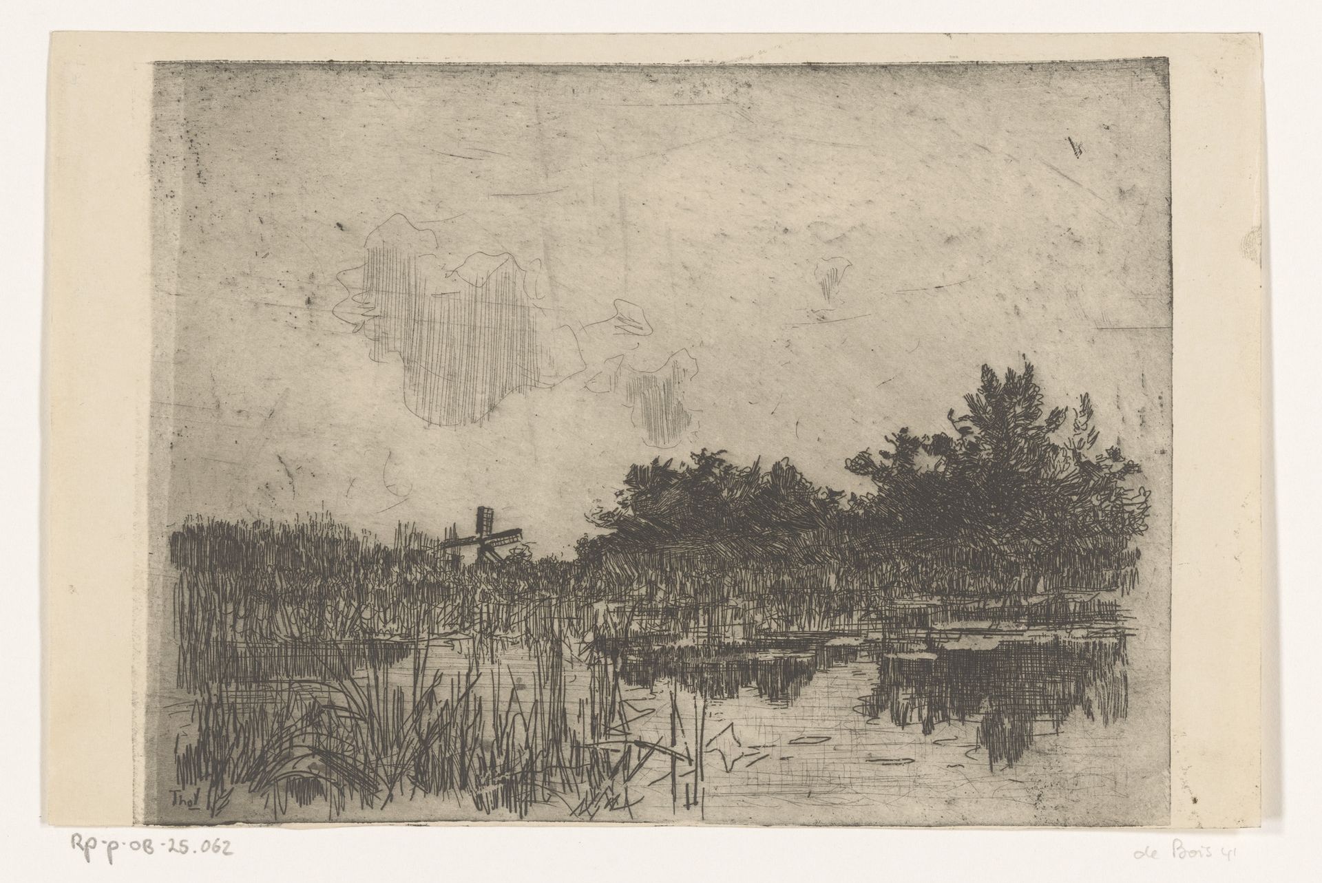 Plas met riet en watermolen, bij Giethoorn by Willem Bastiaan Tholen