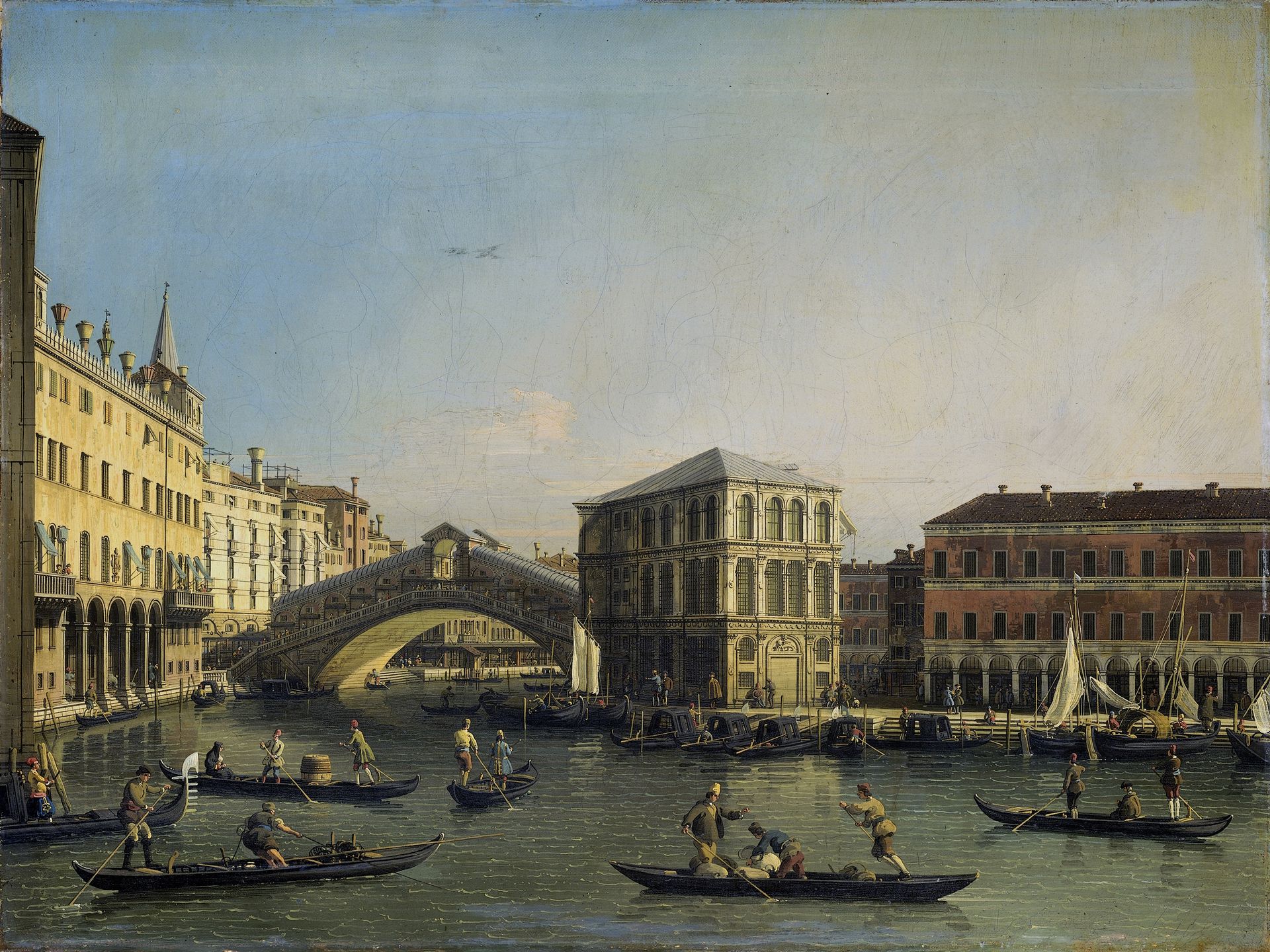 The Grand Canal with the Rialto Bridge and the Fondaco dei Tedeschi by Canaletto