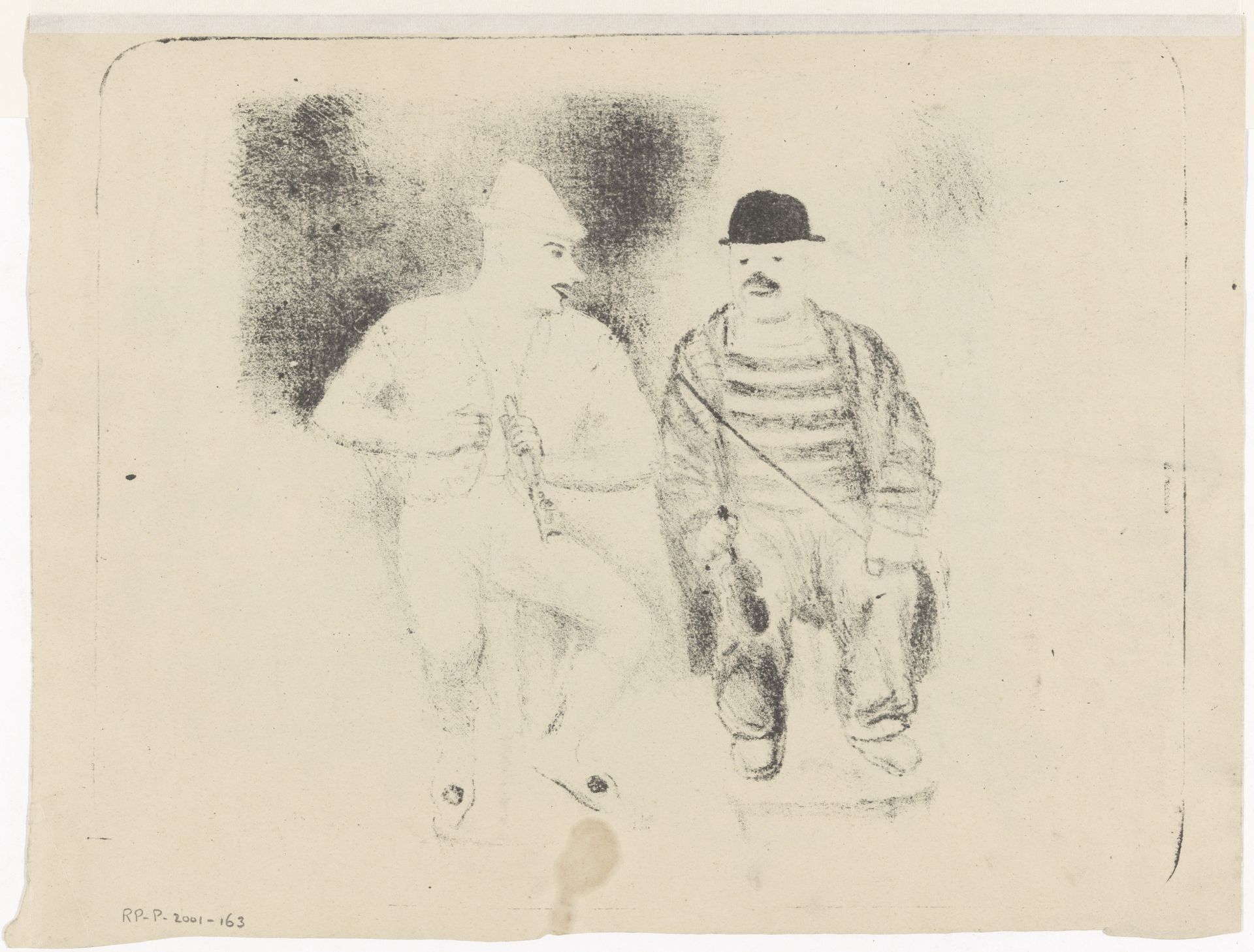 Pierrot met fluit en clown met miniatuurviool by Henk Henriët