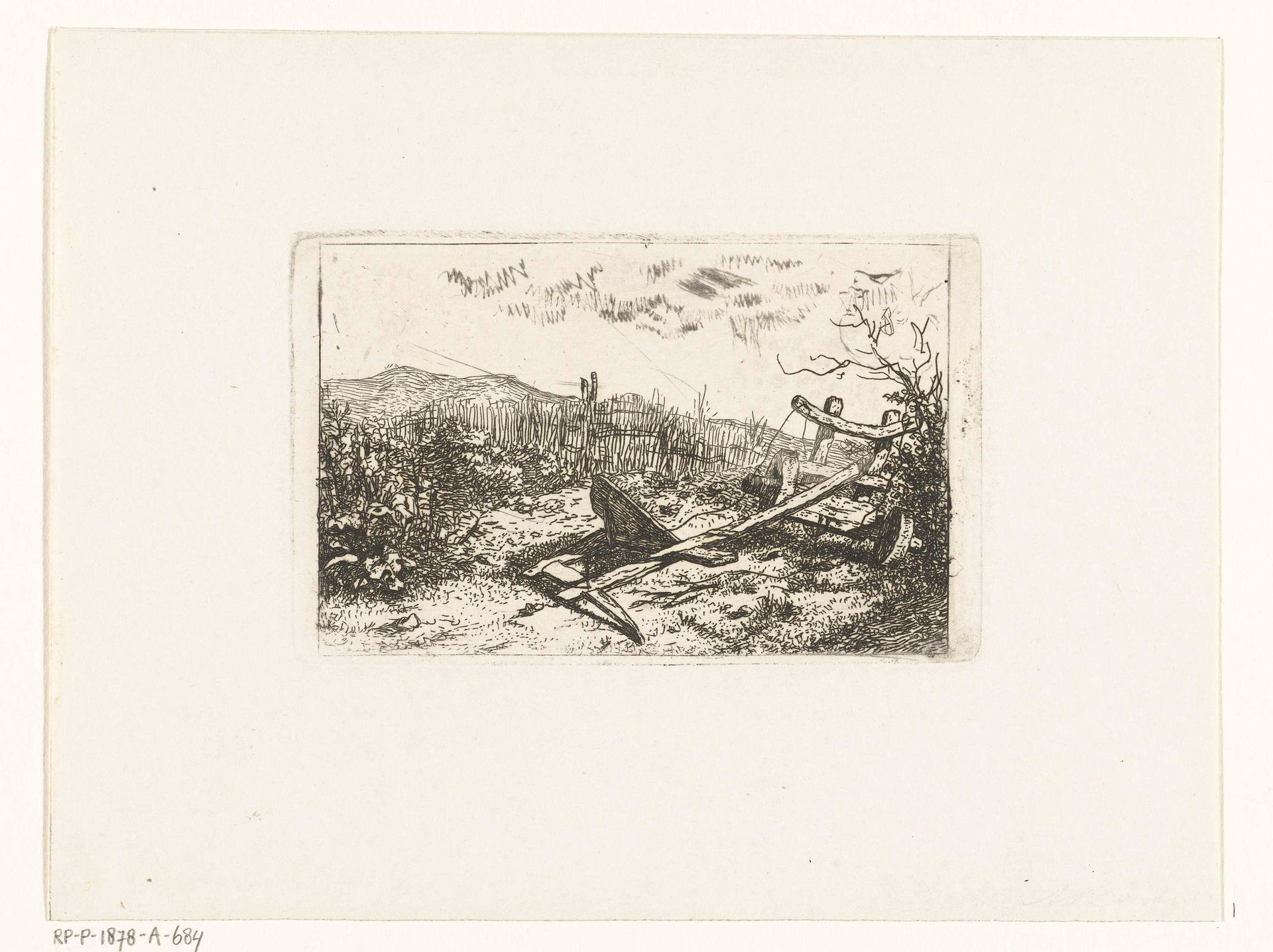 Ploeg bij een schutting by Albertus Brondgeest