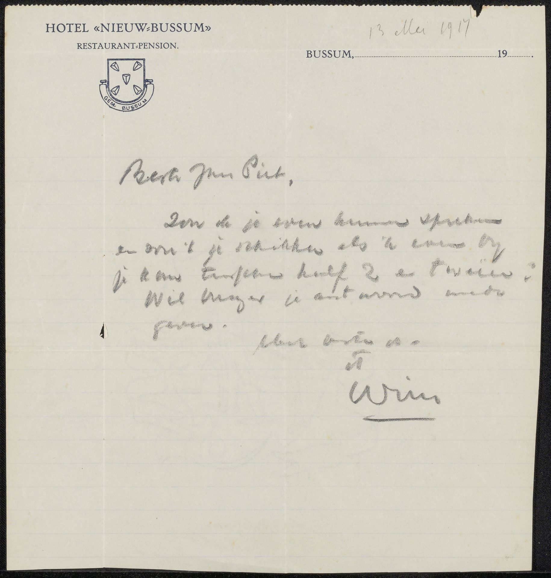 Brief aan Jan Veth by Willem Witsen