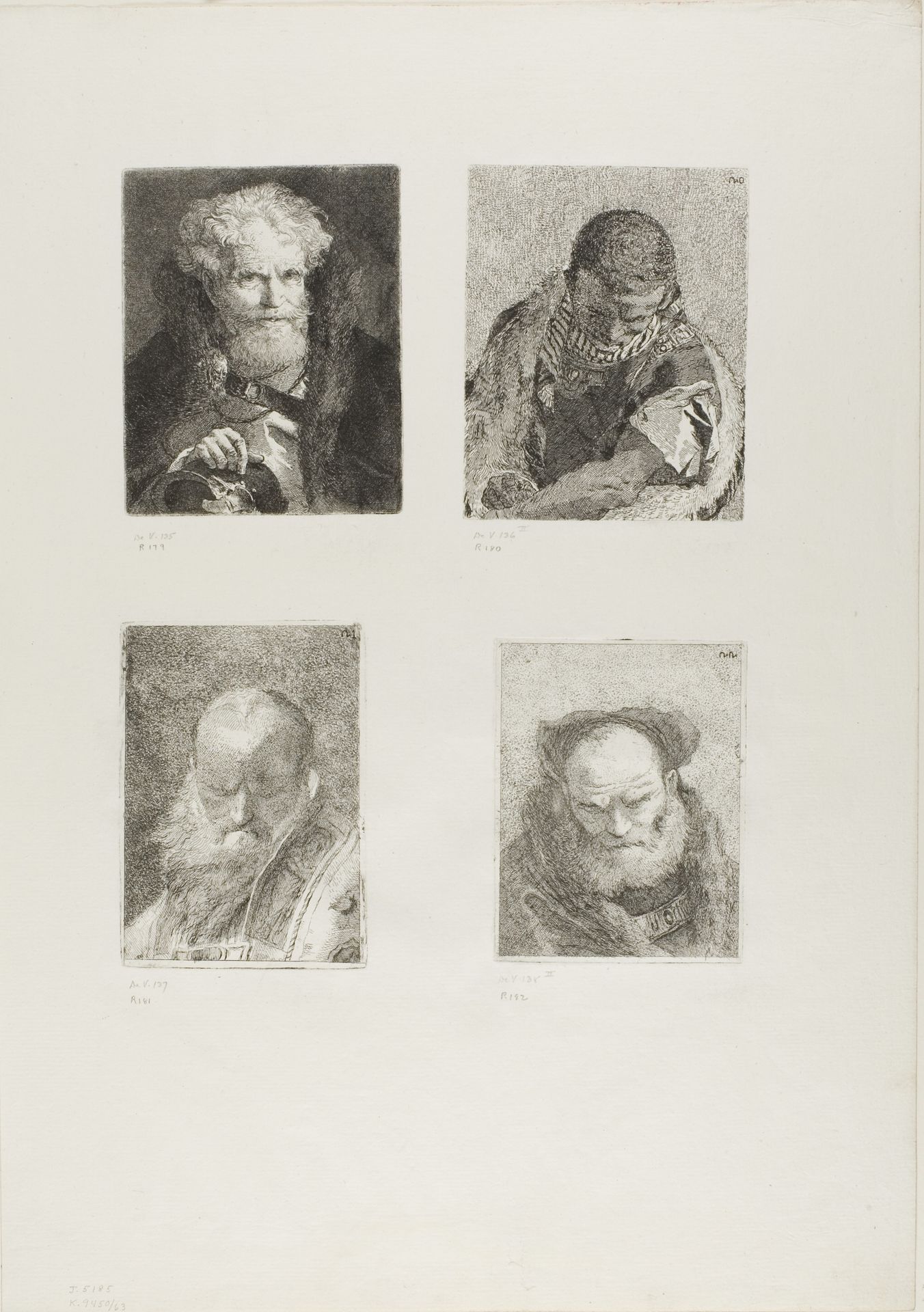 Old Man with a Helmet, Young Moor, Old Man with a Bare Head, Old Man with a Beard by Giovanni Domenico Tiepolo