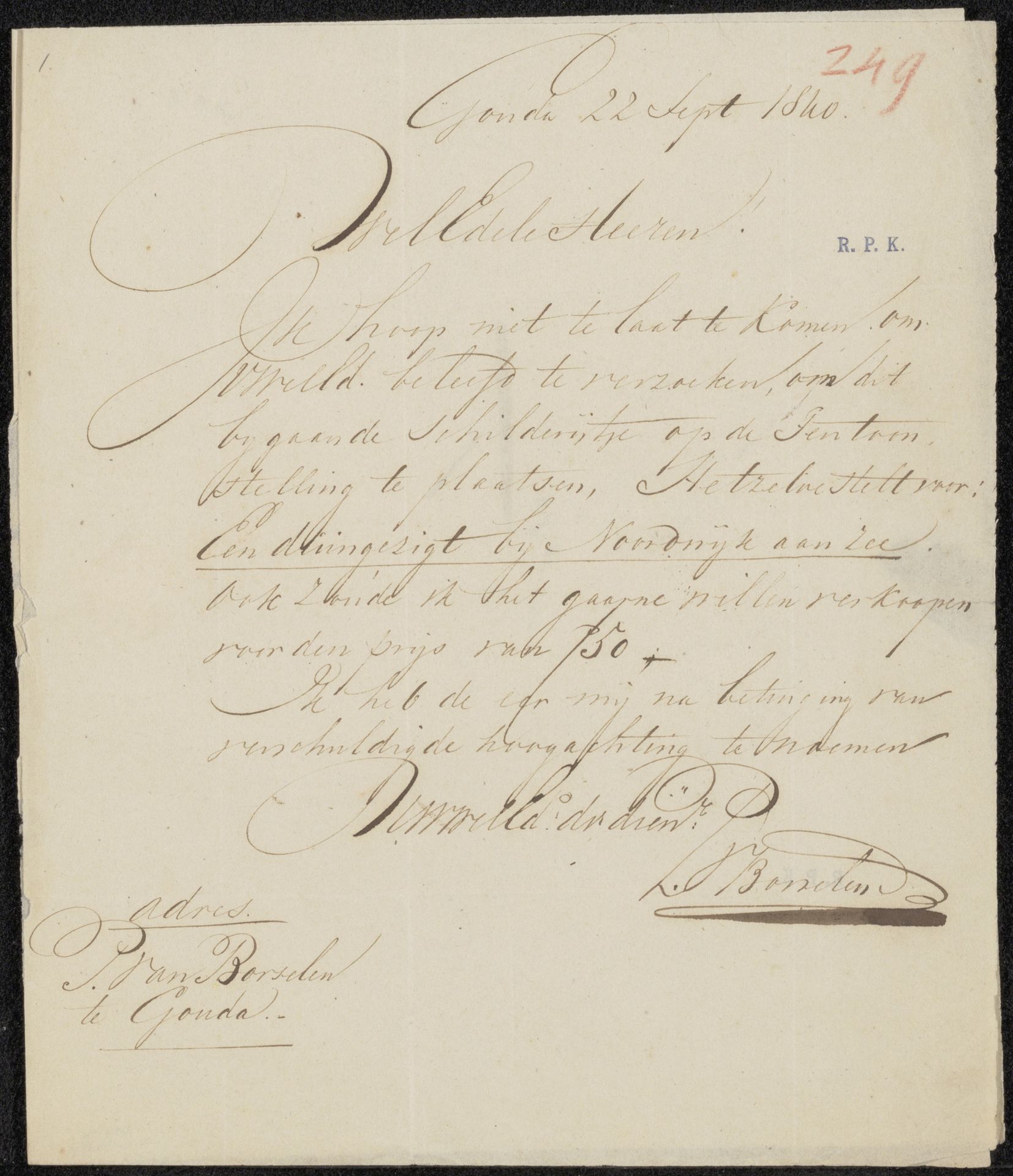 Brief aan de Commissie van de Tentoonstelling van Levende Meesters in Amsterdam by P. van Borselen