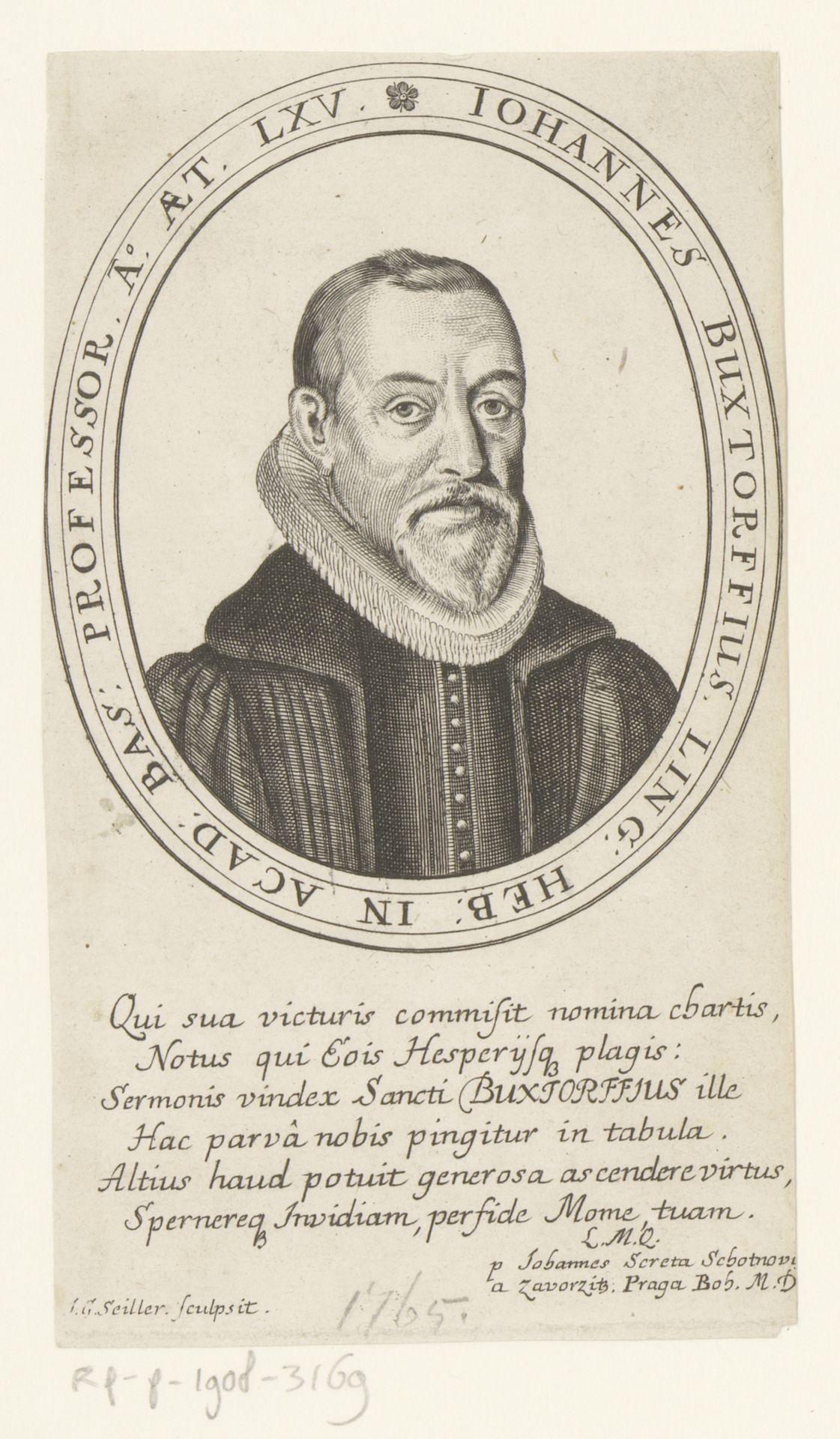 Portret van Johannes Buxtorf de oude by Johann Georg Seiller
