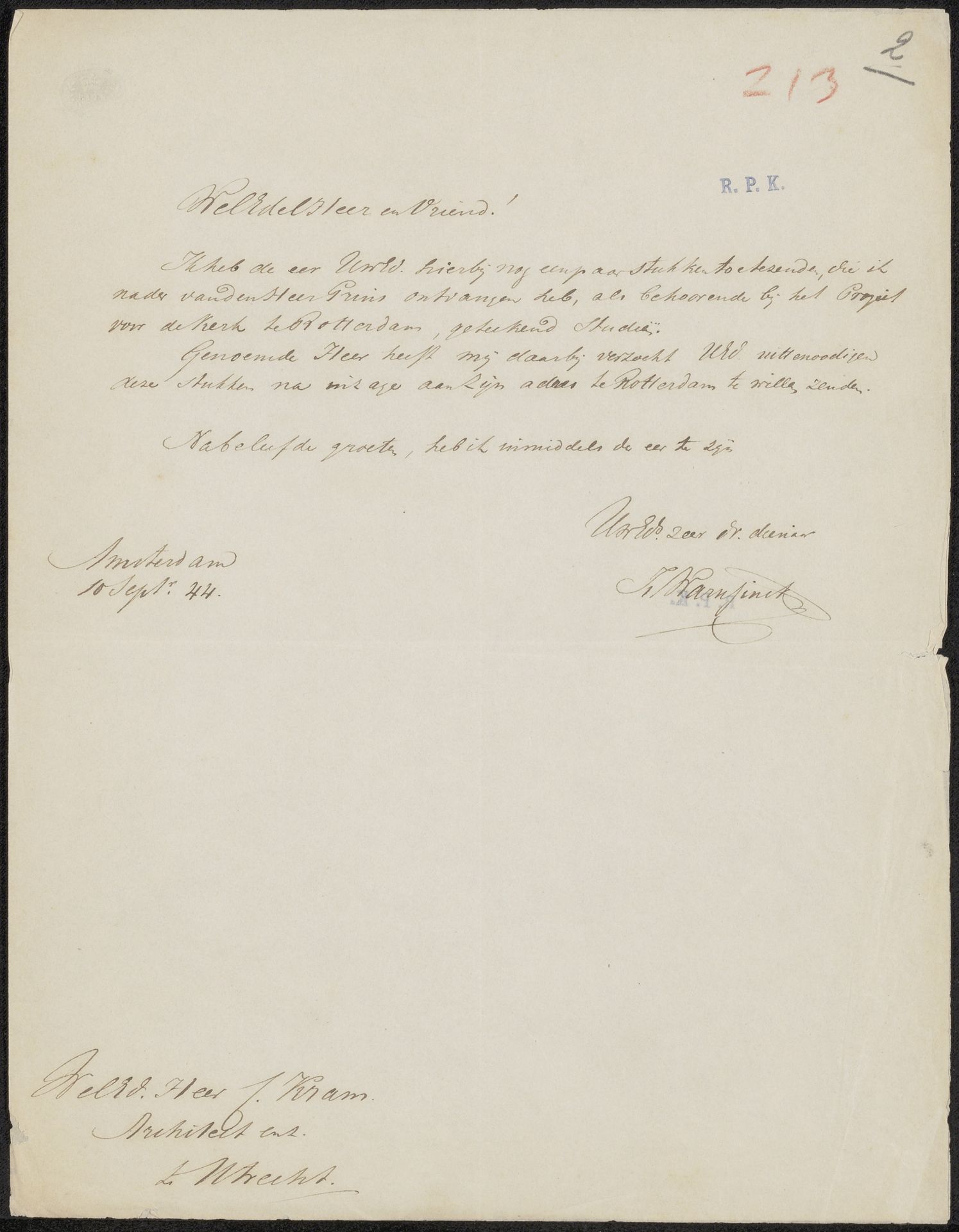 Brief aan Christiaan Kramm by Isaac Warnsinck