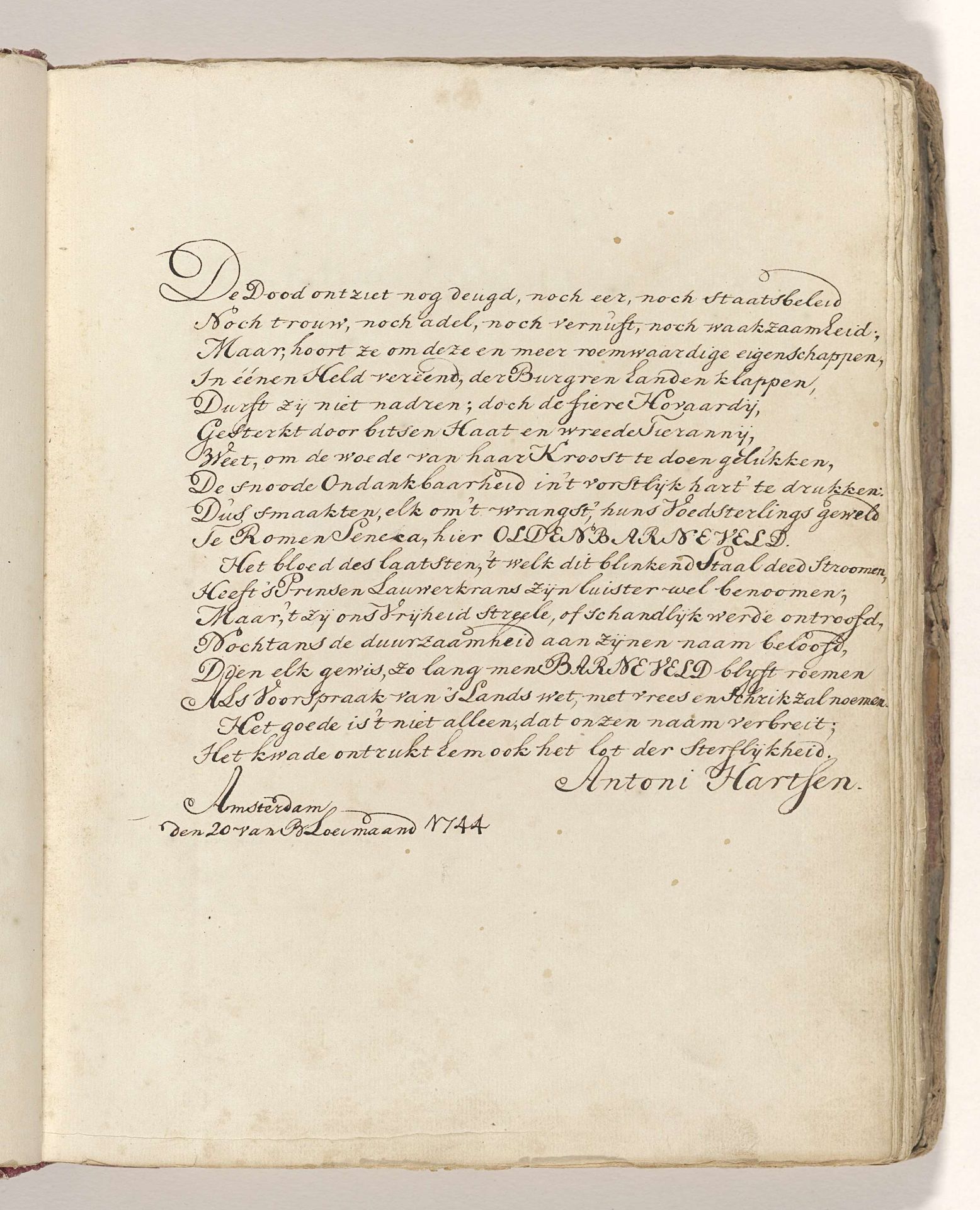 Gedicht op het zwaard waarmee Johan van Oldenbarnevelt in 1619 zou zijn onthoofd by Anthony Hartsen