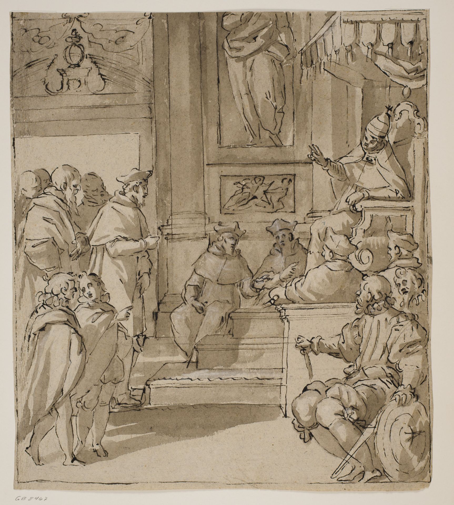 A cardinal of the Barbarigo family received in audience by the pope. Study for a fresco in Villa Barbarigo, Noventa Vicentina by Antonio Aliense