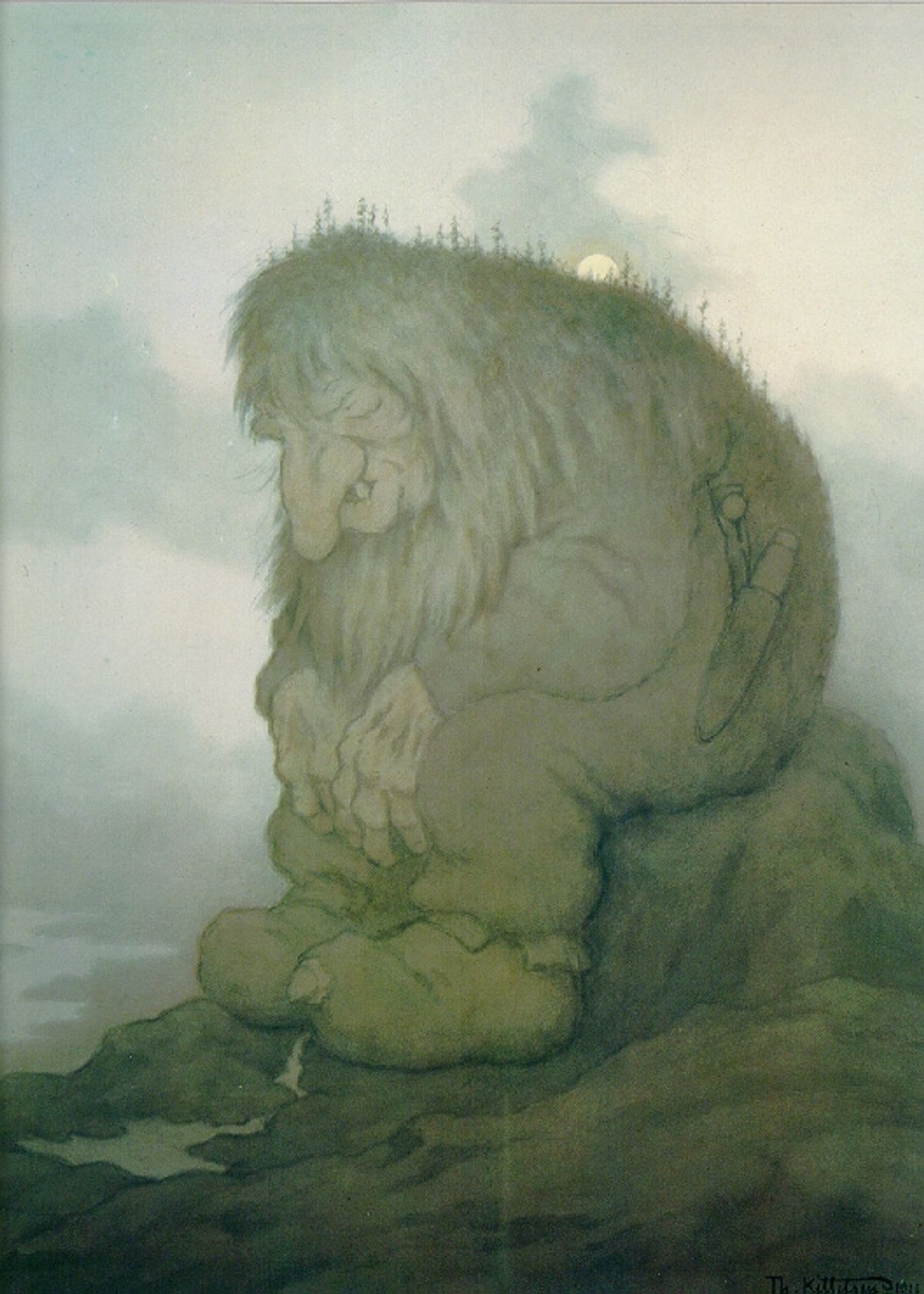 Troll wonders how old he is - Trollet som grunner på hvor gammelt det er, by Theodor Severin Kittelsen