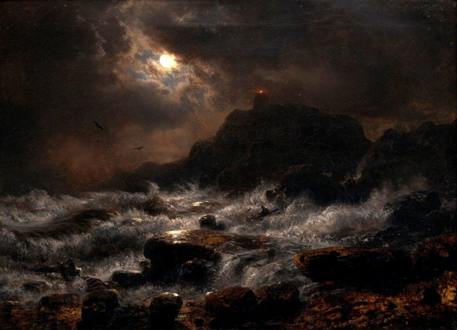 Norwegian coast by moonlight by Andreas Achenbach