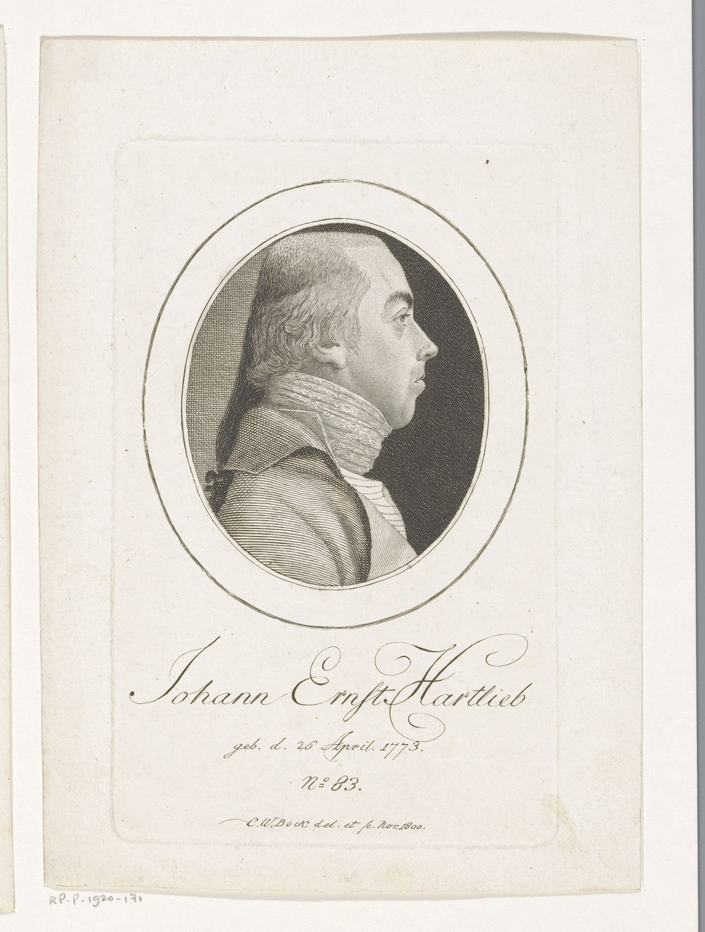 Portret van Johann Ernst Hartlieb by Christoph-Wilhelm Bock