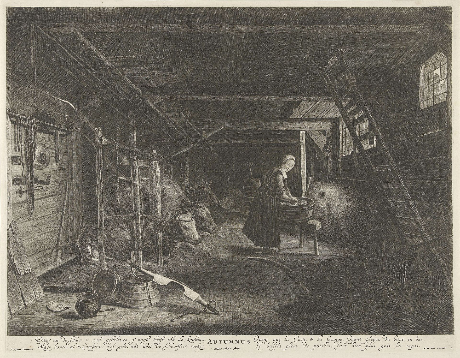 Stal met koeien: het seizoen herfst by Pieter Nolpe