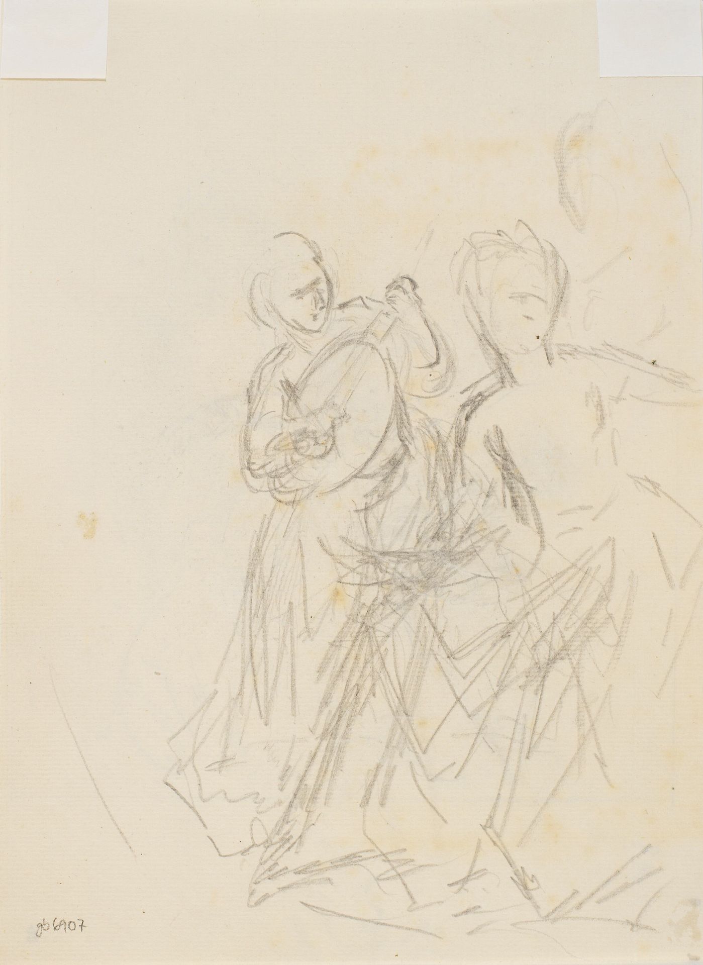 To kvinder. Den ene spillende luth by C.A. Lorentzen