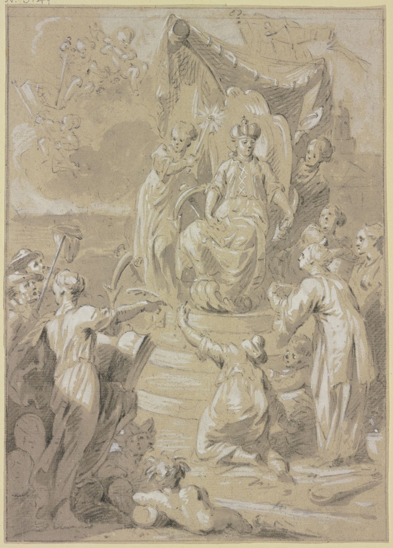Design for a frontispiece_ Allegory of the City of Amsterdam Enthroned, Surrounded by Allegorical Figures by Cornelis Ploos van Amstel