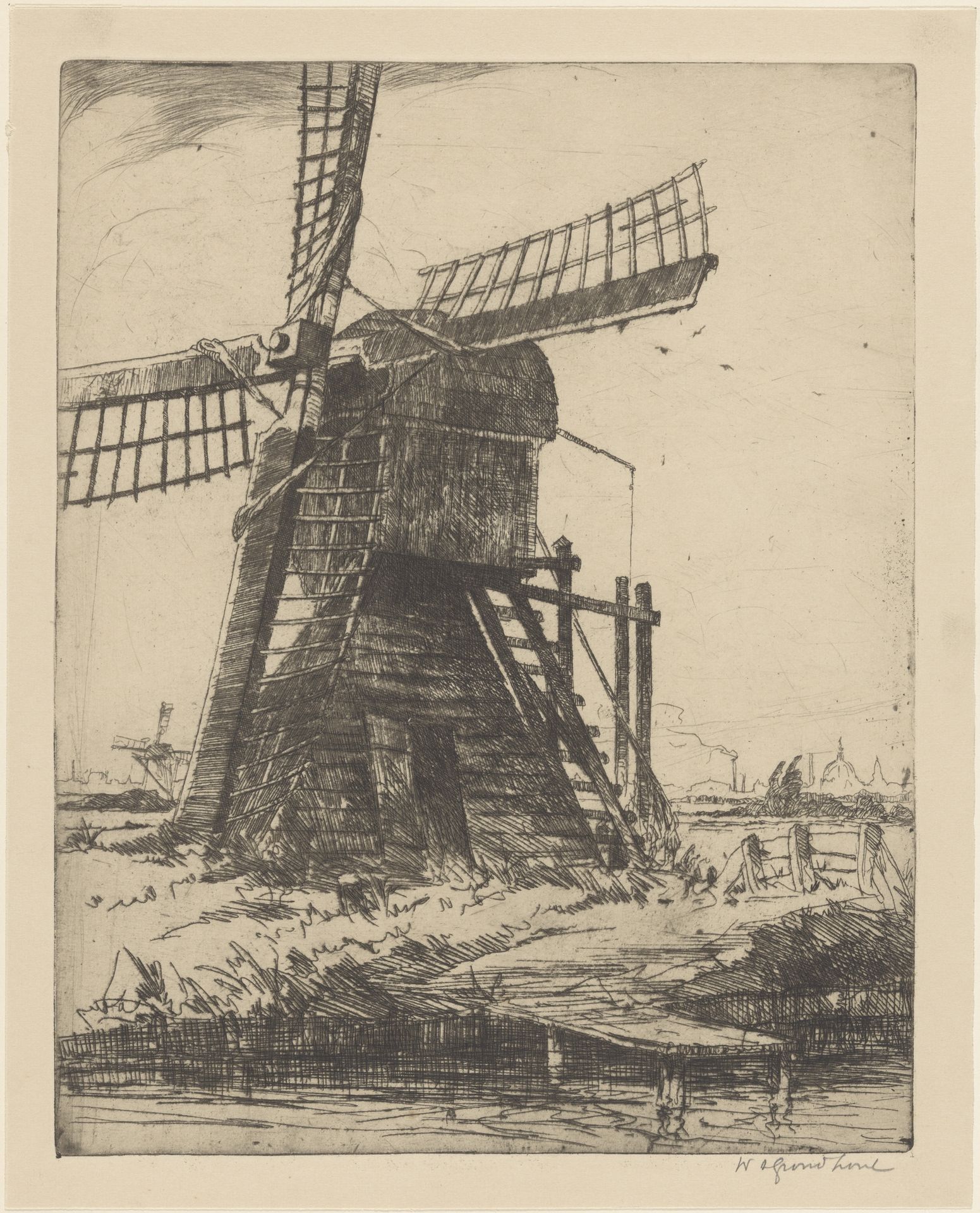 Molen aan het water bij Leiden by Willem Adrianus Grondhout
