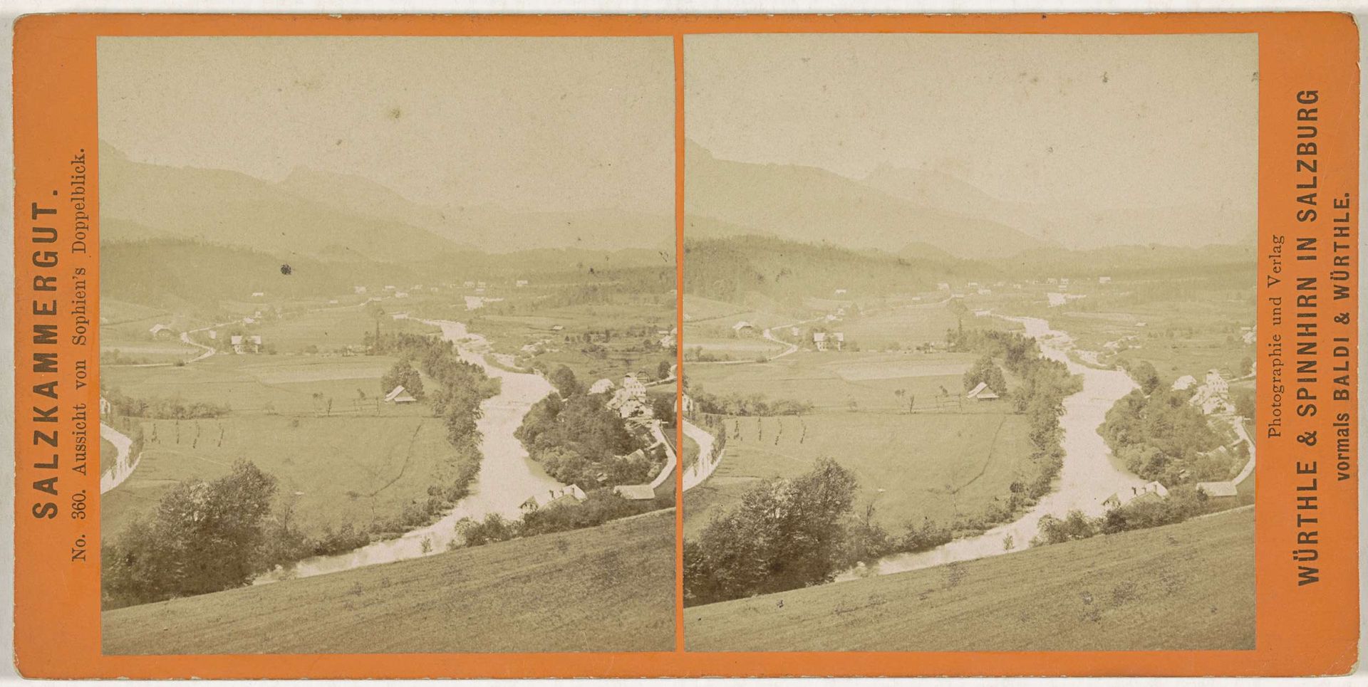 Gezicht op de rivier de Traun vanaf pension Sophien's Doppelblick, nabij Bad Ischl by Würthle & Spinnhirn