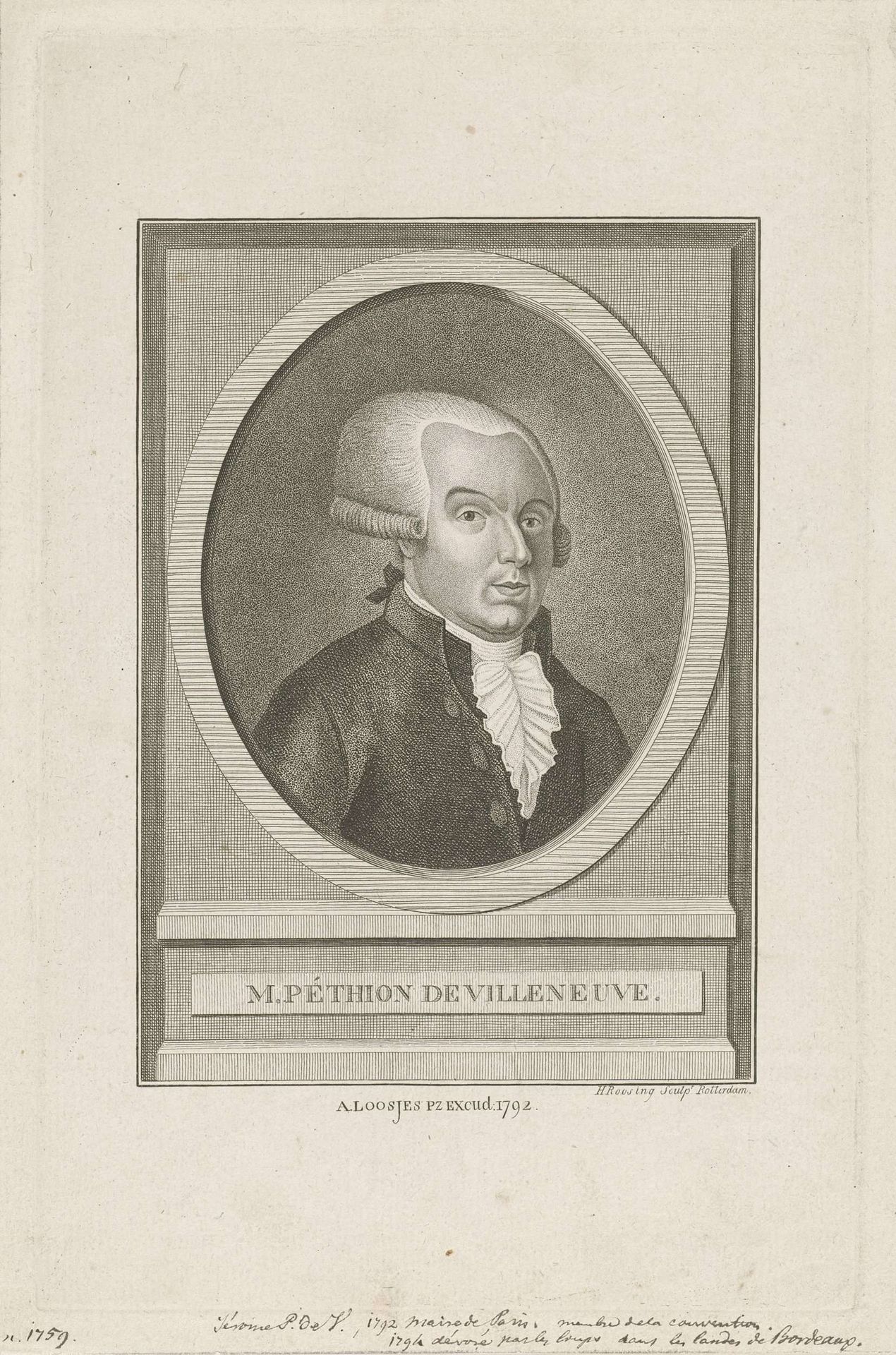 Portret van Jérôme Pétion de Villeneuve by Hendrik Roosing