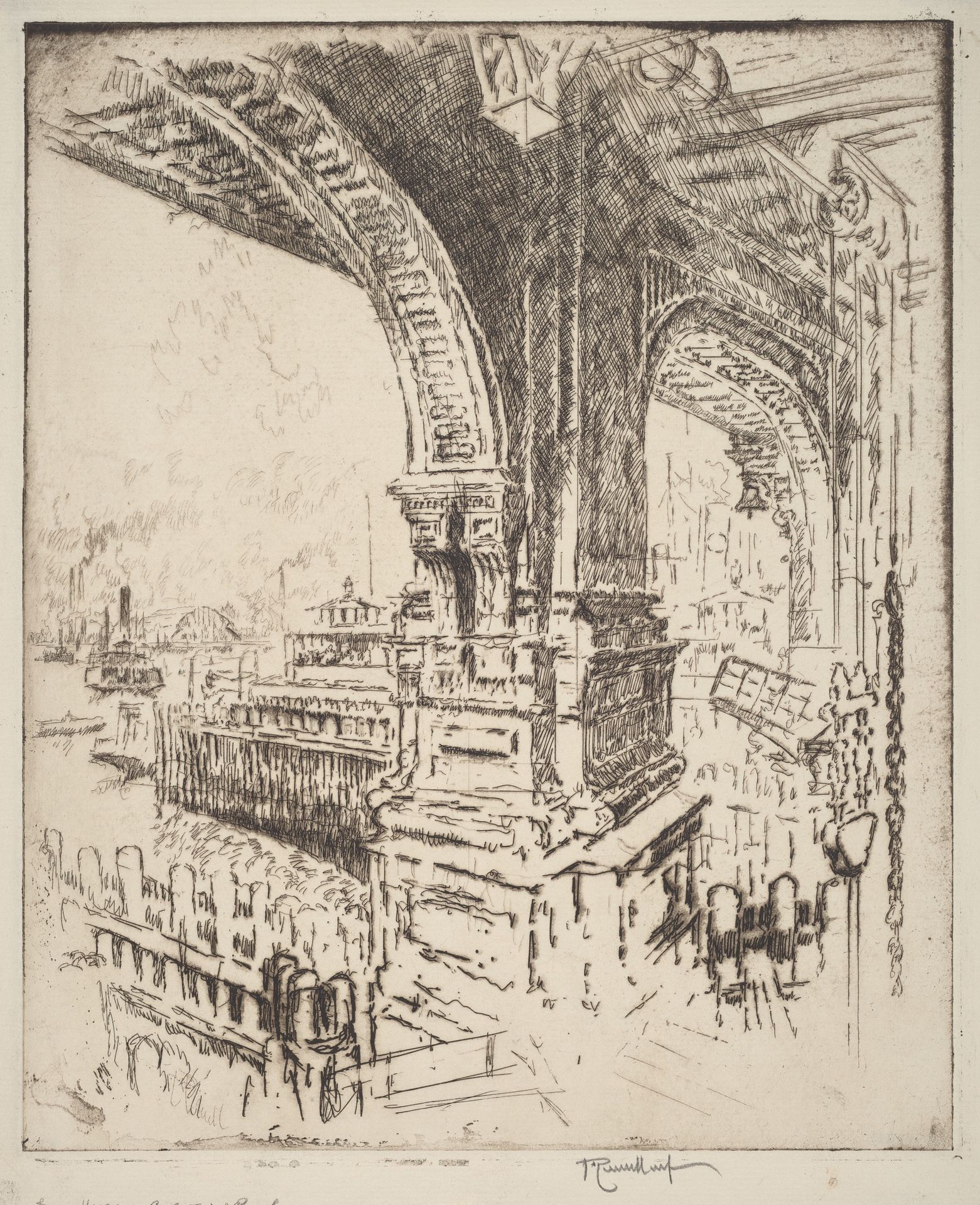 Within the Ferry, Cortlandt Street, New York by Joseph Pennell