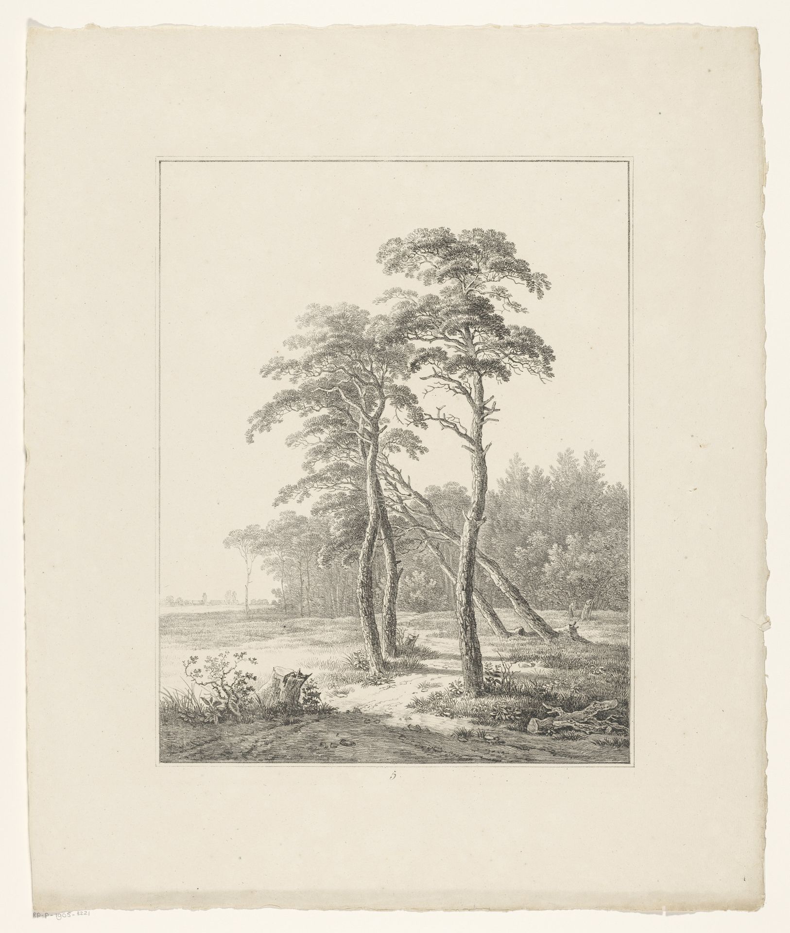 Bomen op vlakte voor bos by Adrianus van der Koogh
