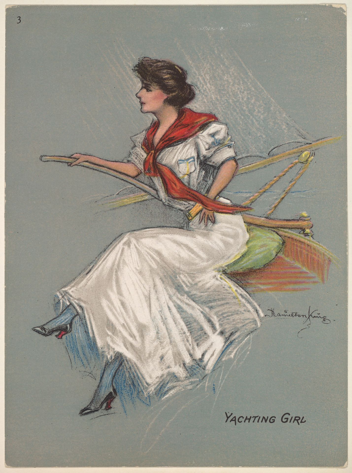 Yachting Girl, from the series "Hamilton King Girls" (T7, Type 6), issued by Turkish Trophies Cigarettes by Hamilton King