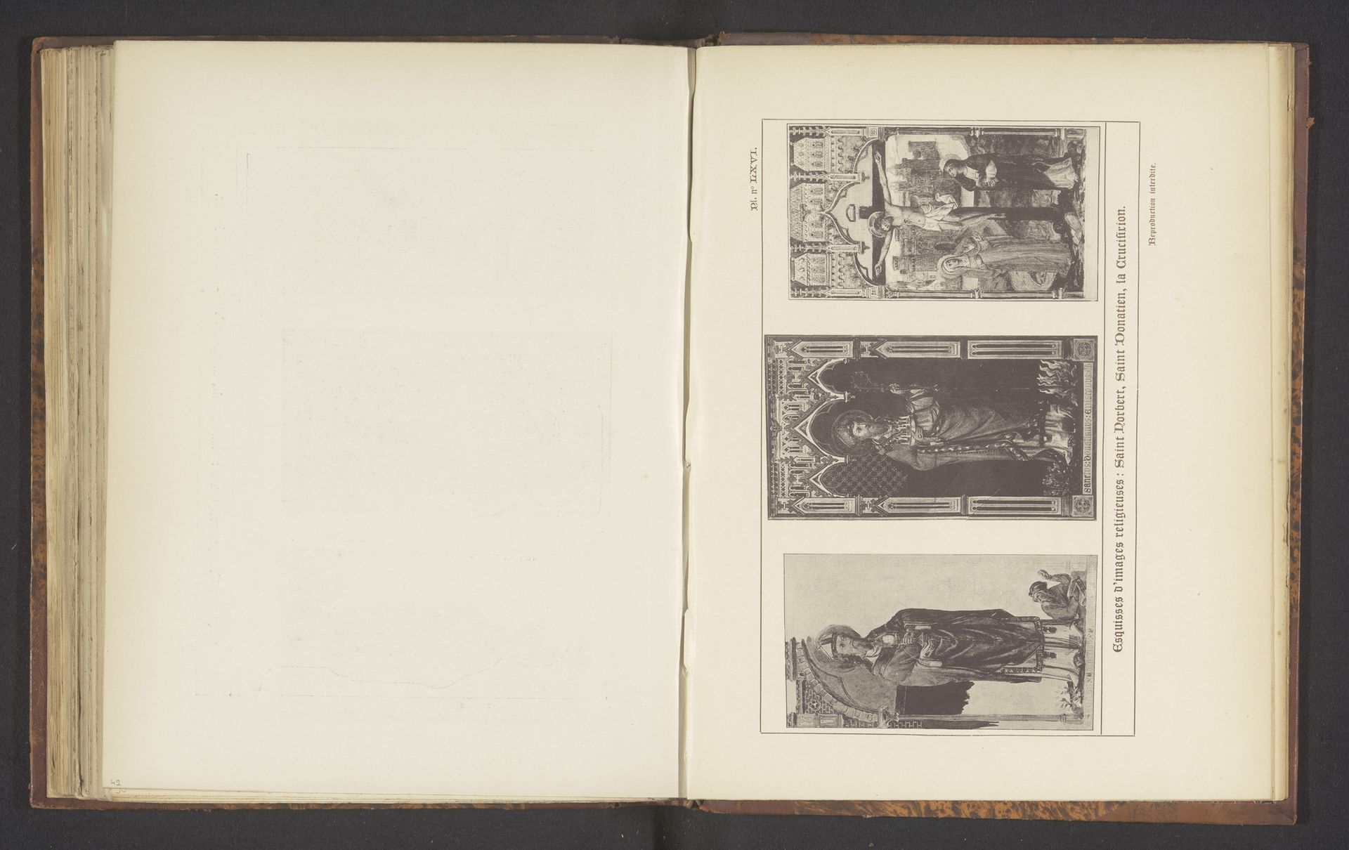 Reproductie van drie schetsen, afgebeeld Sint Norbertus, Sint Donatianus en de kruisiging van Christus by Joseph Casier