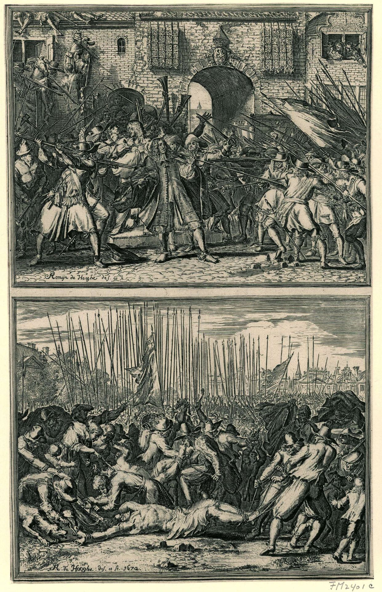 Twee episodes uit de moord op de gebroeders De Witt, 1672 by Romeyn de Hooghe