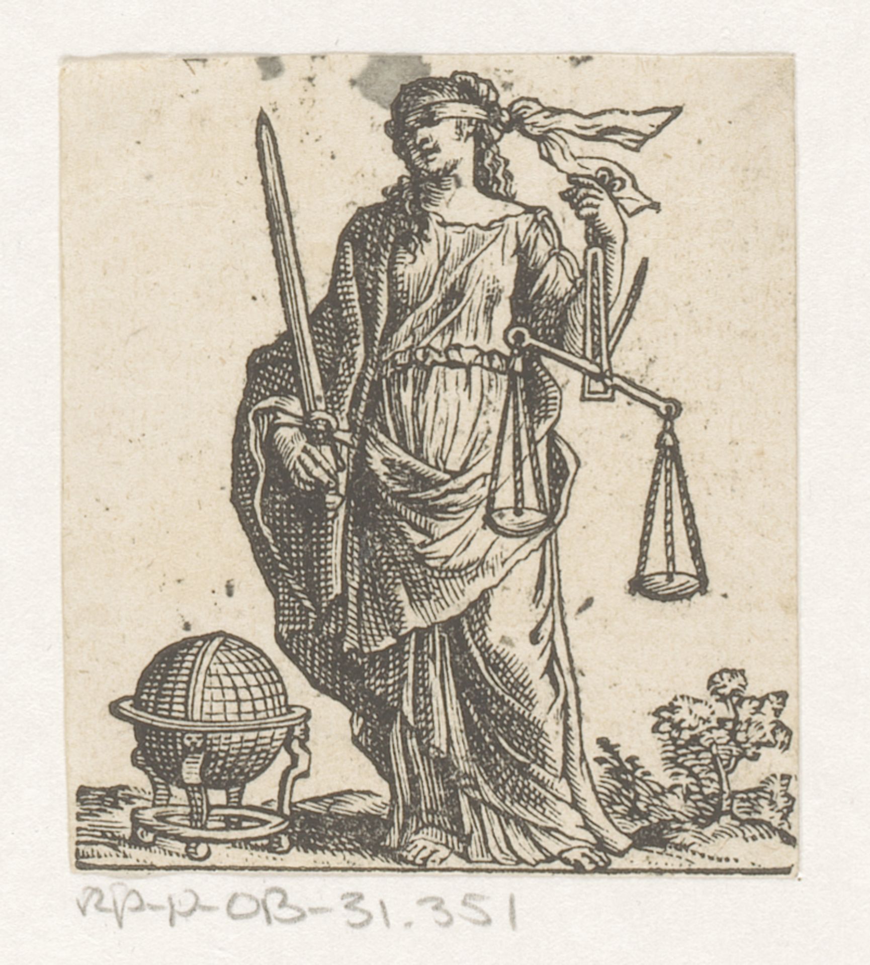 Justitia met een blinddoek, een weegschaal en een zwaard by Anonymous