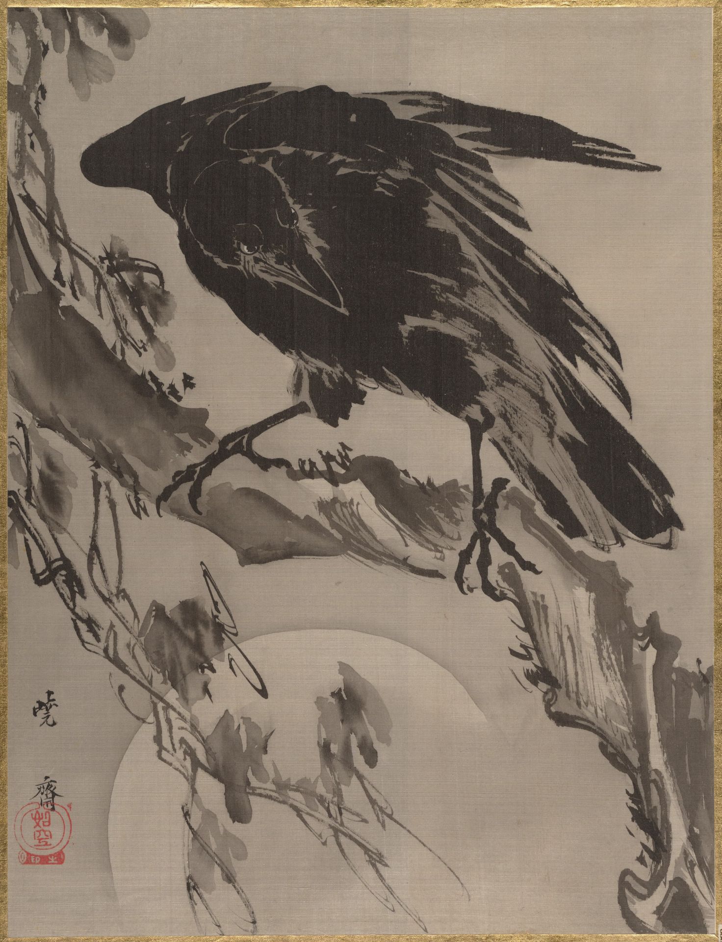 Crow and the Moon by Kawanabe Kyōsai 河鍋暁斎