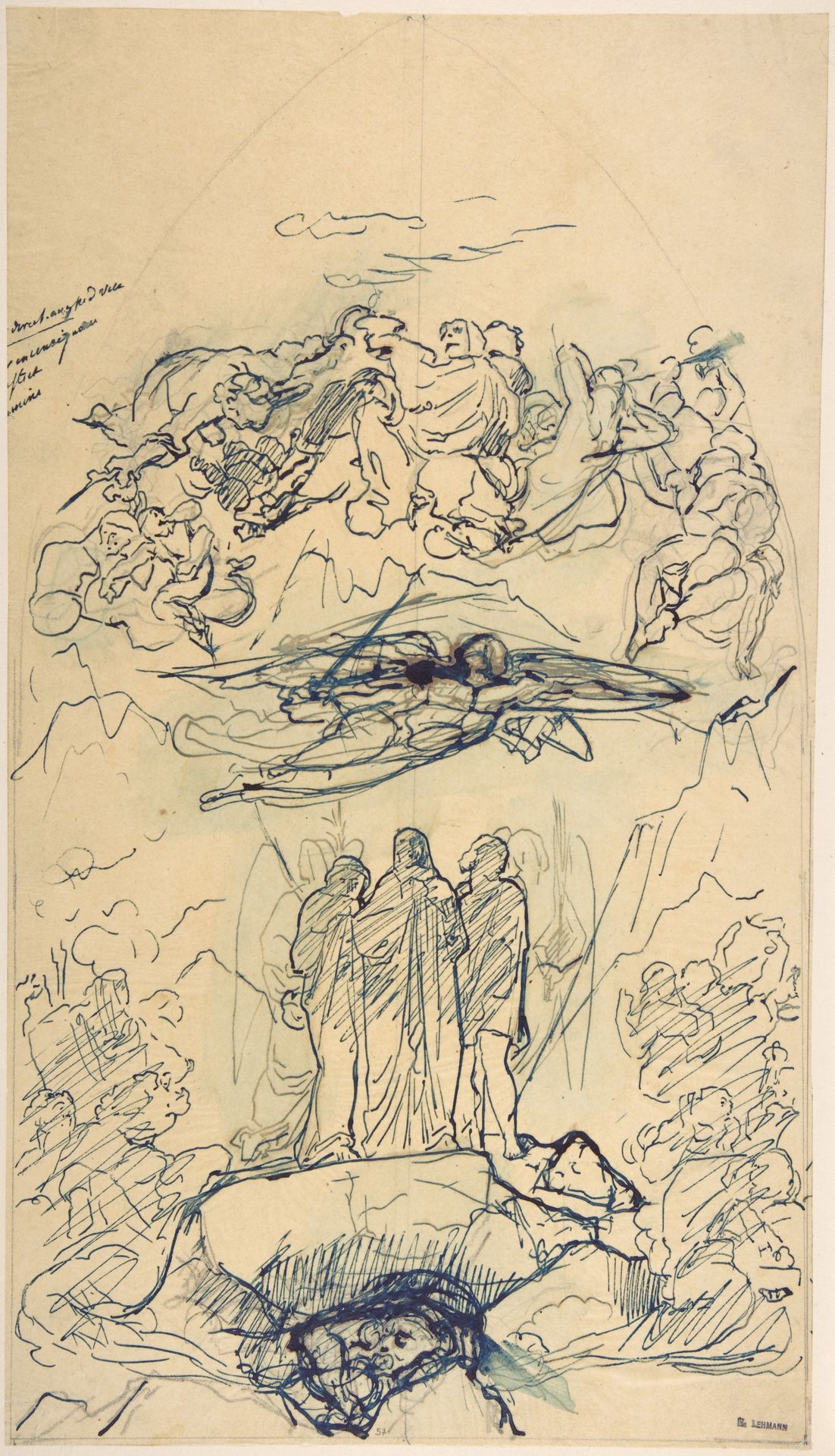 Composition Study with Three Figures Standing on a Rock by Henri Lehmann