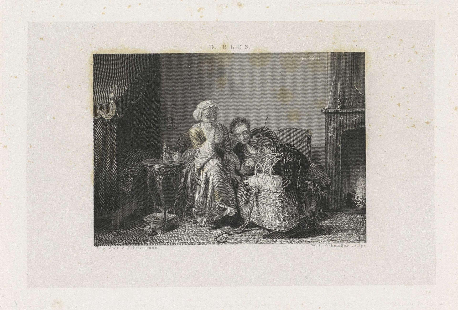 Man en vrouw bij een wieg by Willem Frederik Wehmeyer