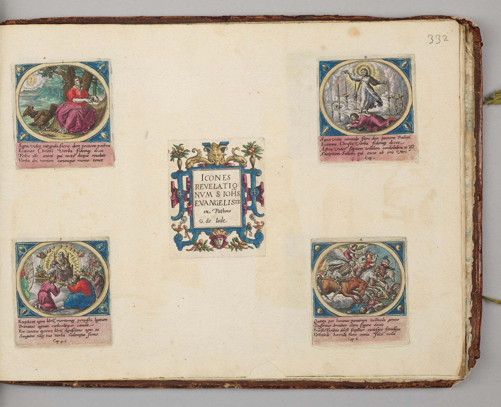 Title Plate, Icones Revelationum; Saint John on Patmos; The Vision of the Seven Candlesticks; The Twenty-four Elders with Harps around the Throne of Godl The Four Horsemen of the Apocalypse by Adriaen Collaert