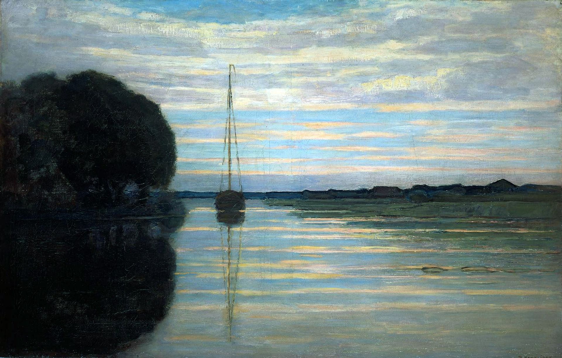 River view with a boat Sun by Piet Mondrian