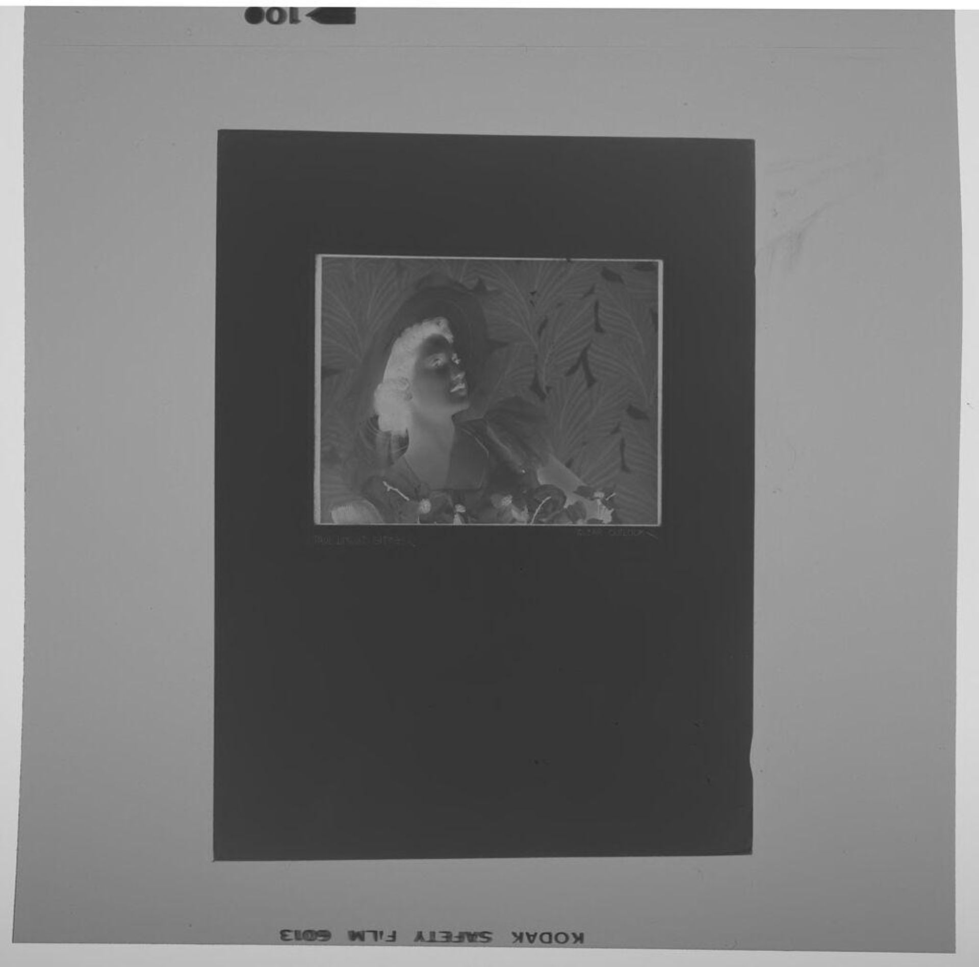 Untitled (photograph of "Clear Outlook": woman in hat in front of large leaves) by Paul Gittings