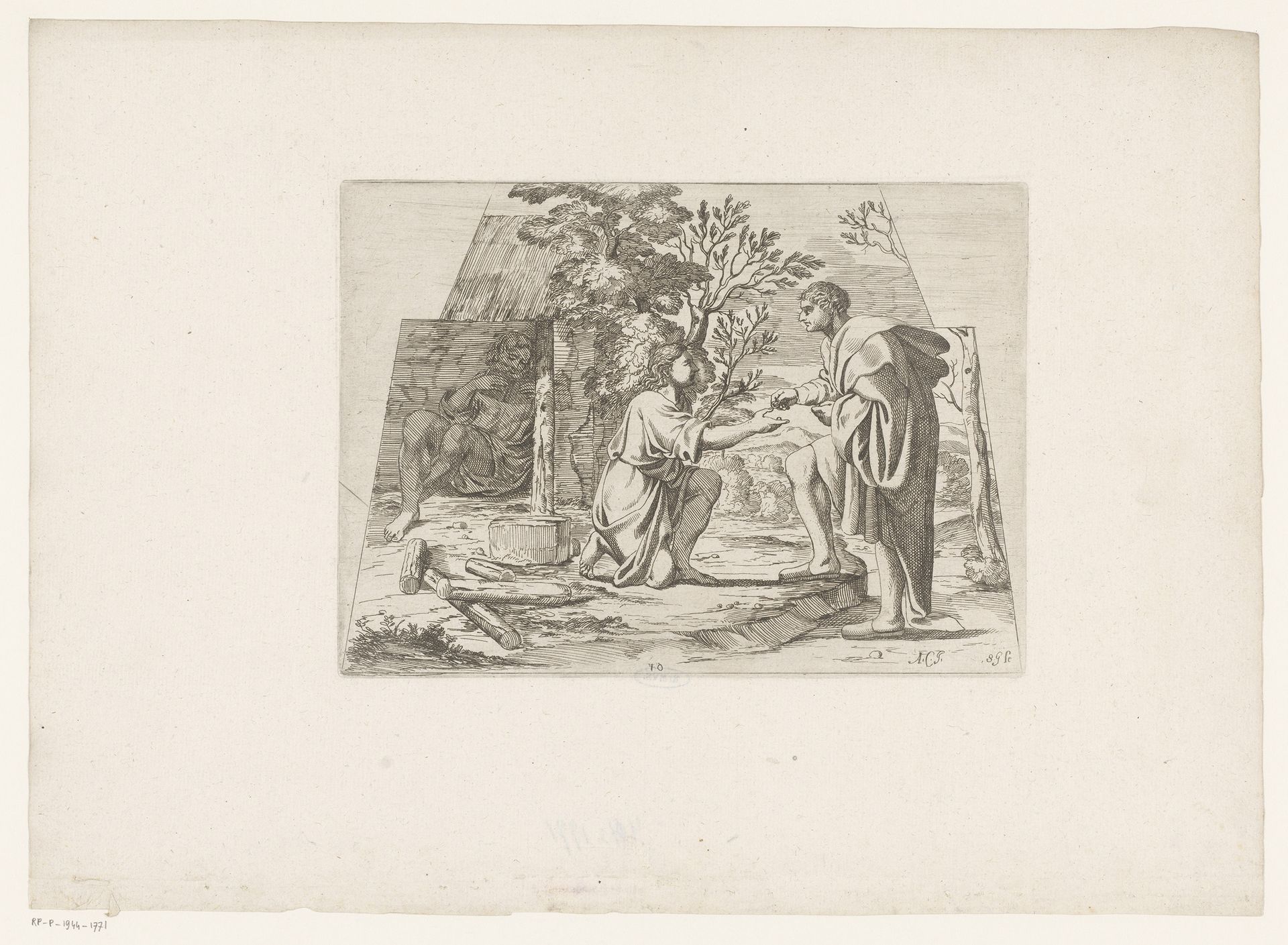 Heilige Juan Diego in de wildernis ontvangt aalmoezen by Simon (II) Guillain