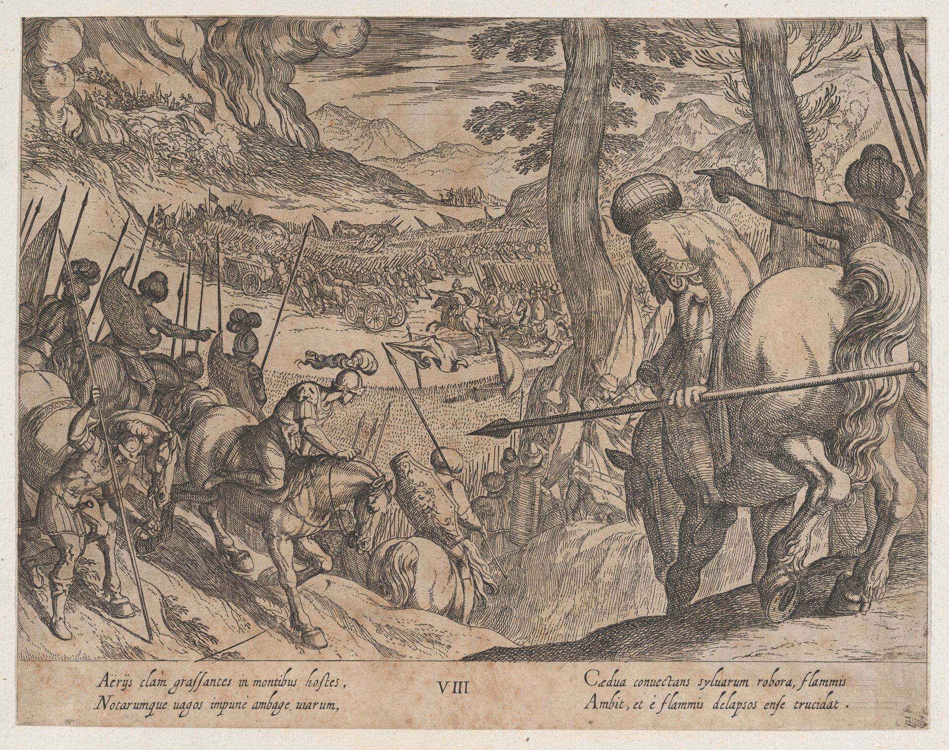 Plate 8: Alexander Encircling the Enemy Troops with Fire, from The Deeds of Alexander the Great by Antonio Tempesta