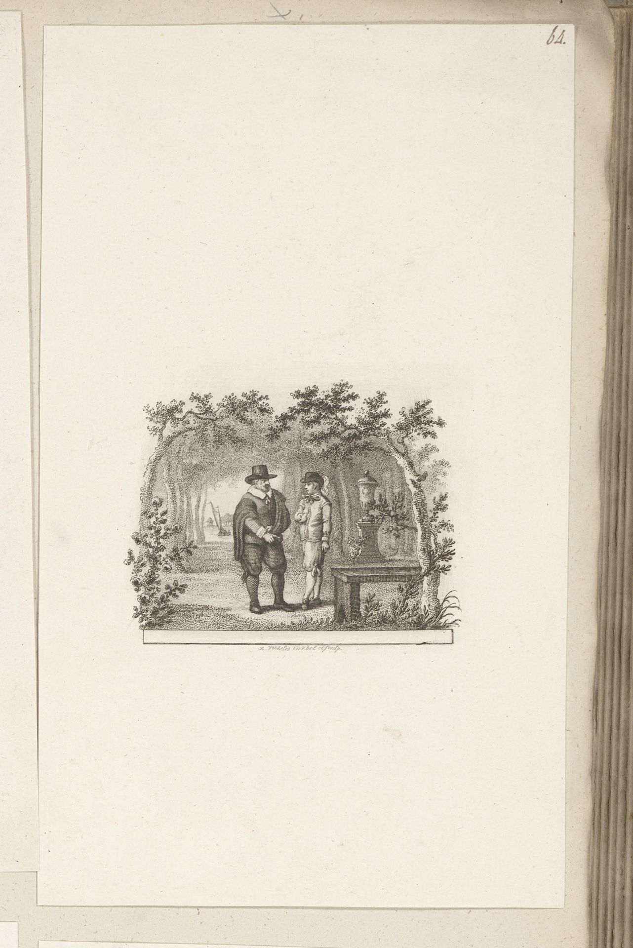 Man en jongen in een bos by Reinier Vinkeles