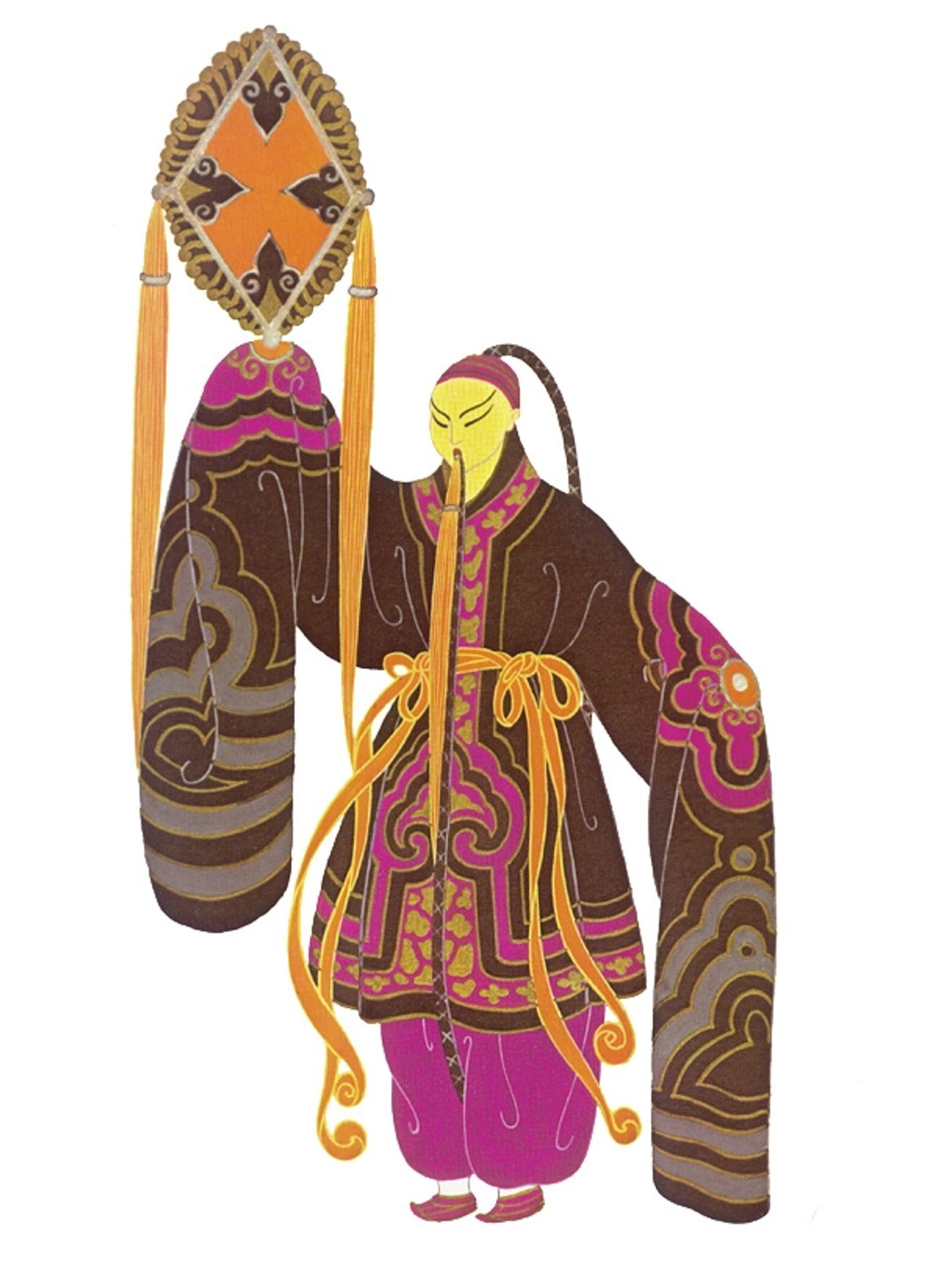 Chinese fan-bearer; for the number The Woman and the Devil at the Theatre Apollo in Paris by Erte