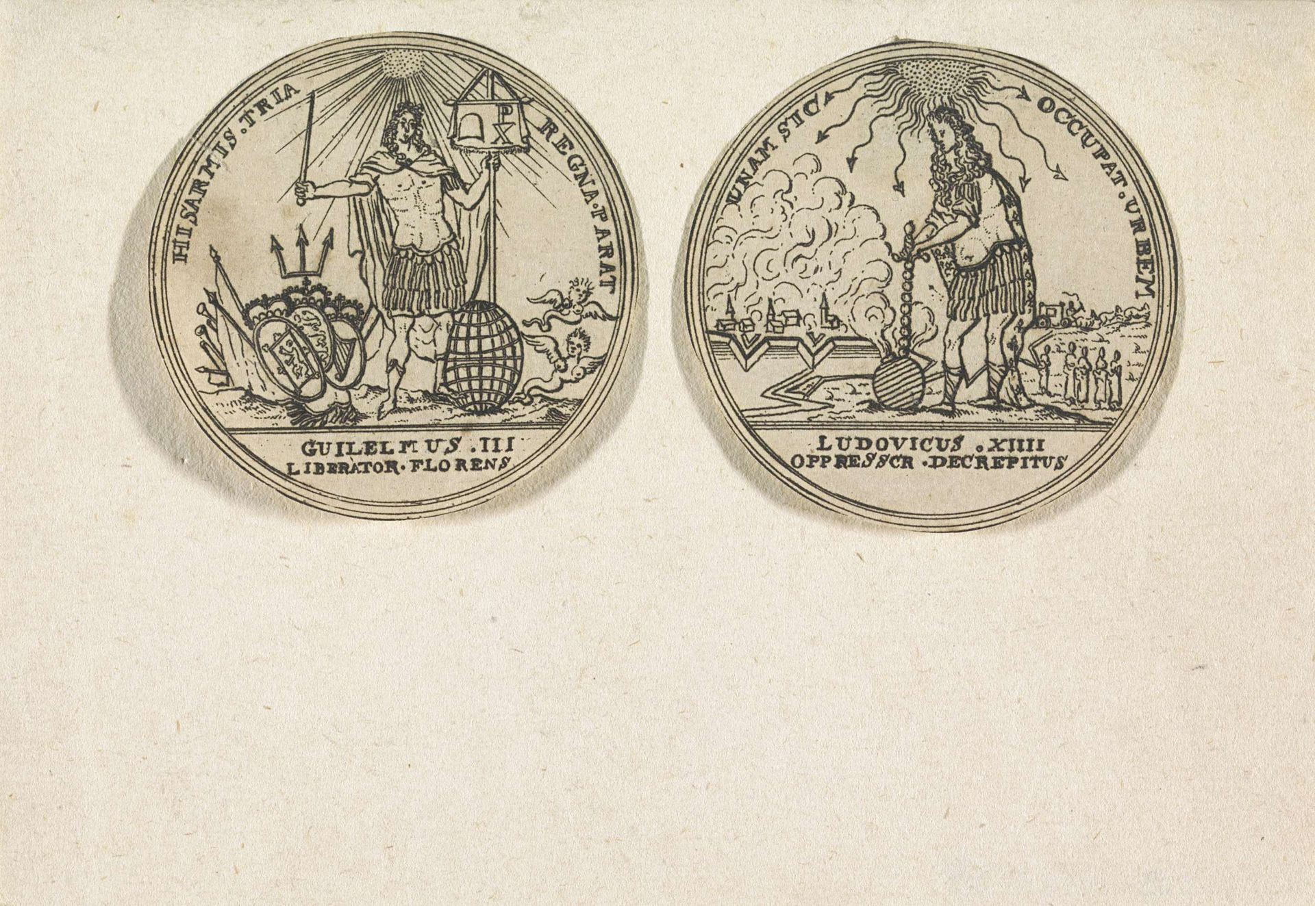 Penning met portretten van Willem III, prins van Oranje, en Lodewijk XIV, koning van Frankrijk by Anonymous