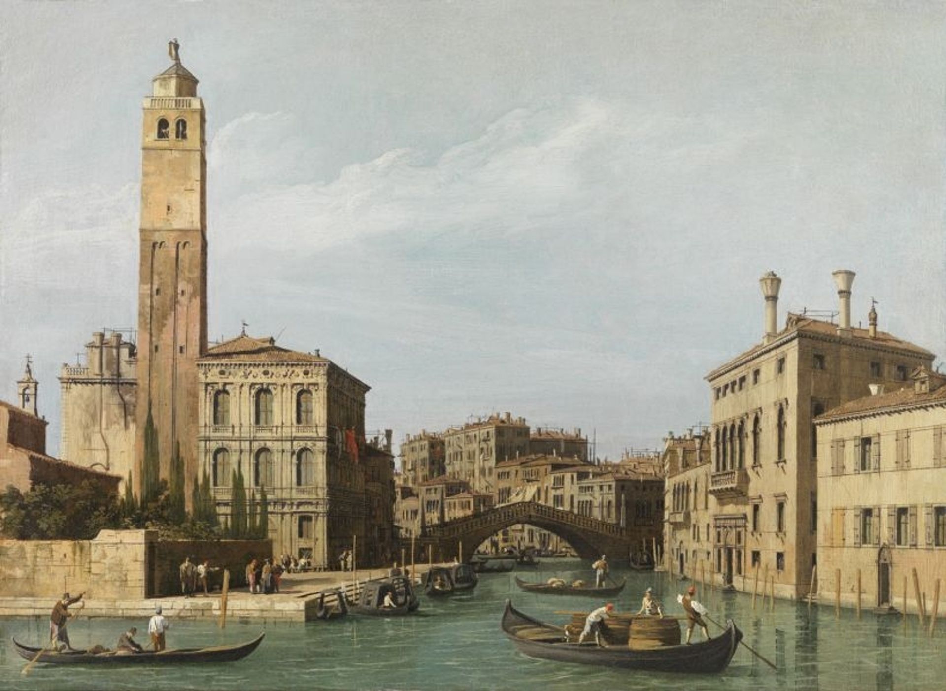 Canal view with the Ponte delle Guglie, Palazzo Labia and the Campanile of San Geremia by Canaletto