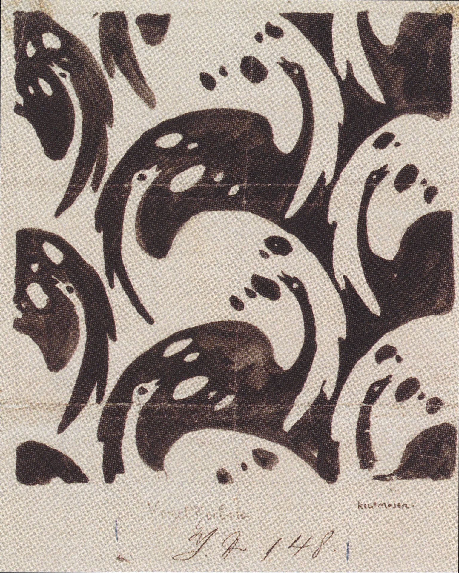 Fabric design with birds for Backhausen by Koloman Moser