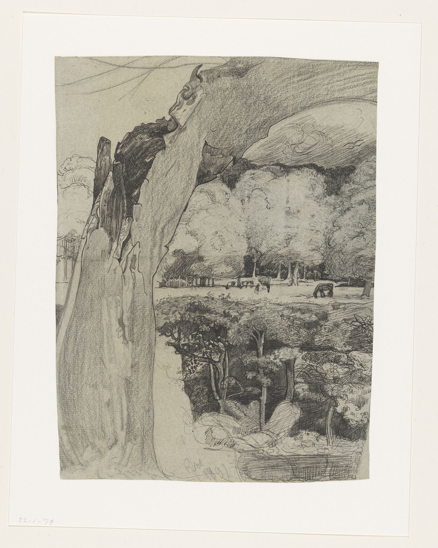 Oude wilg voor een weide met bomen by Richard Nicolaüs Roland Holst