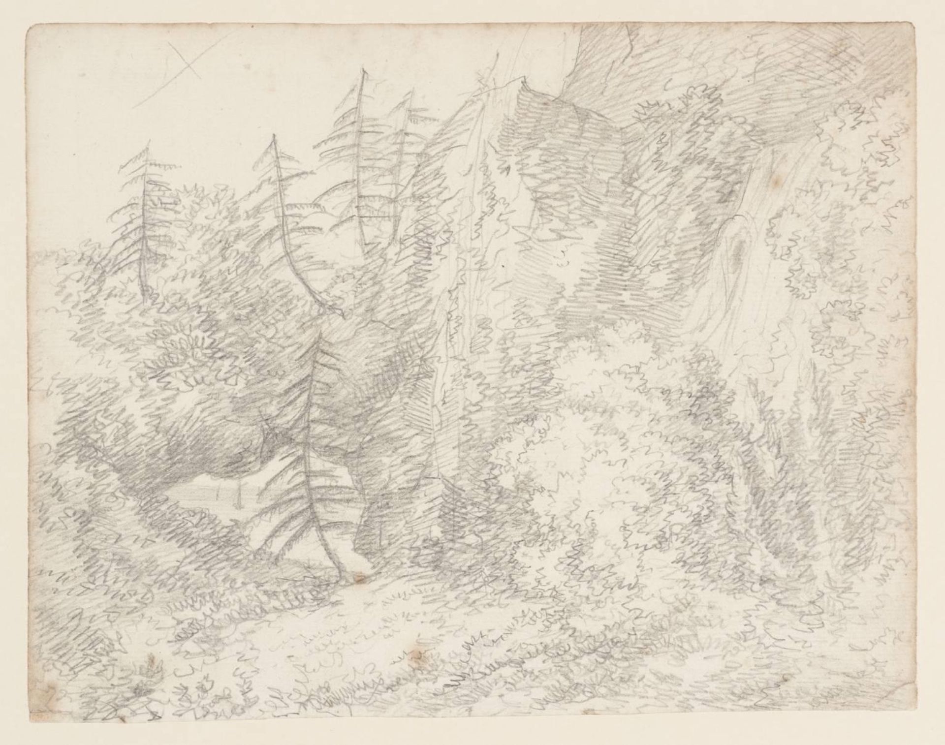 A Wooded Cliff, with Opening Showing Sea and Ships by Alexander Cozens