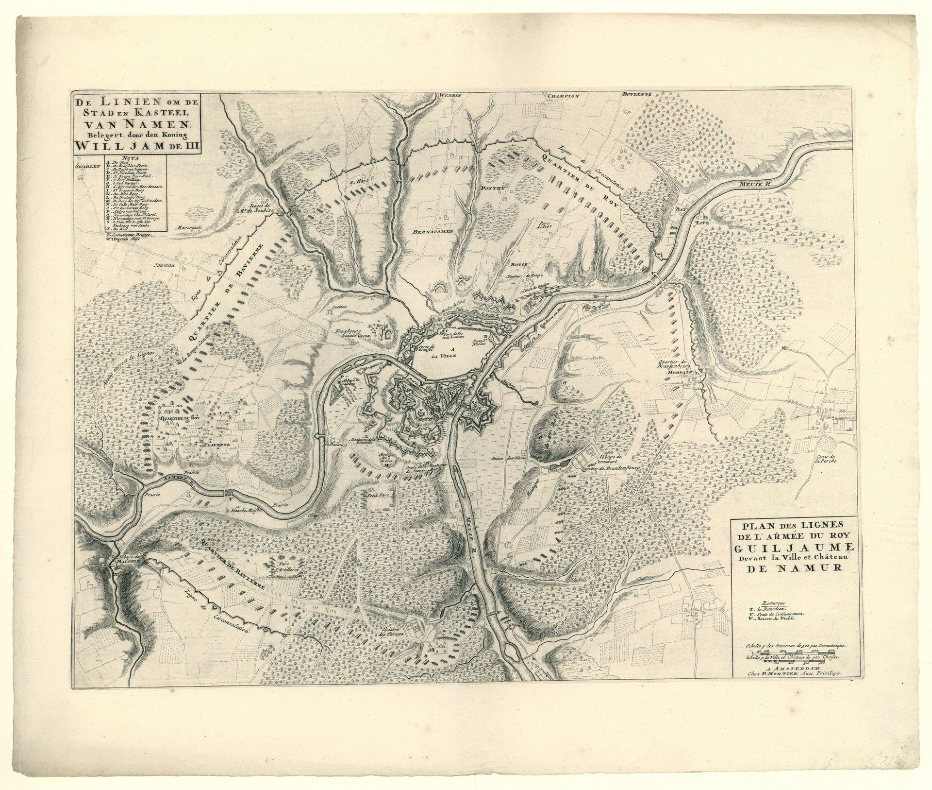 Kaart met de linies van de geallieerden bij het beleg van Namen, 1695 by Anonymous