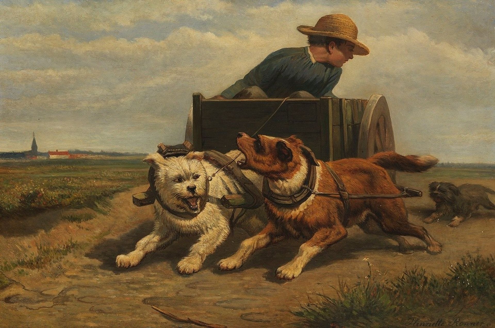 Boy with a dog cart by Henriëtte Ronner-Knip