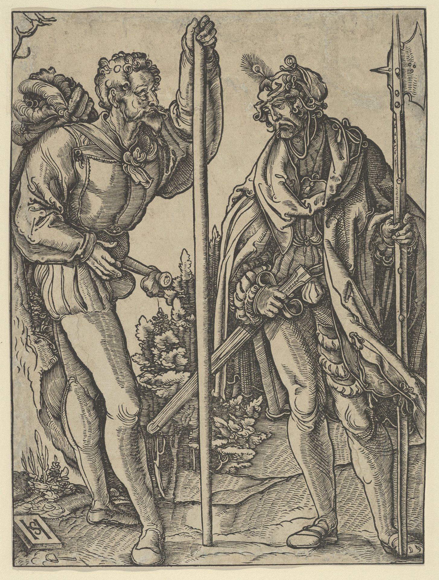 Two Soldiers with Lance and Halberd Conversing by Hans Schäufelein