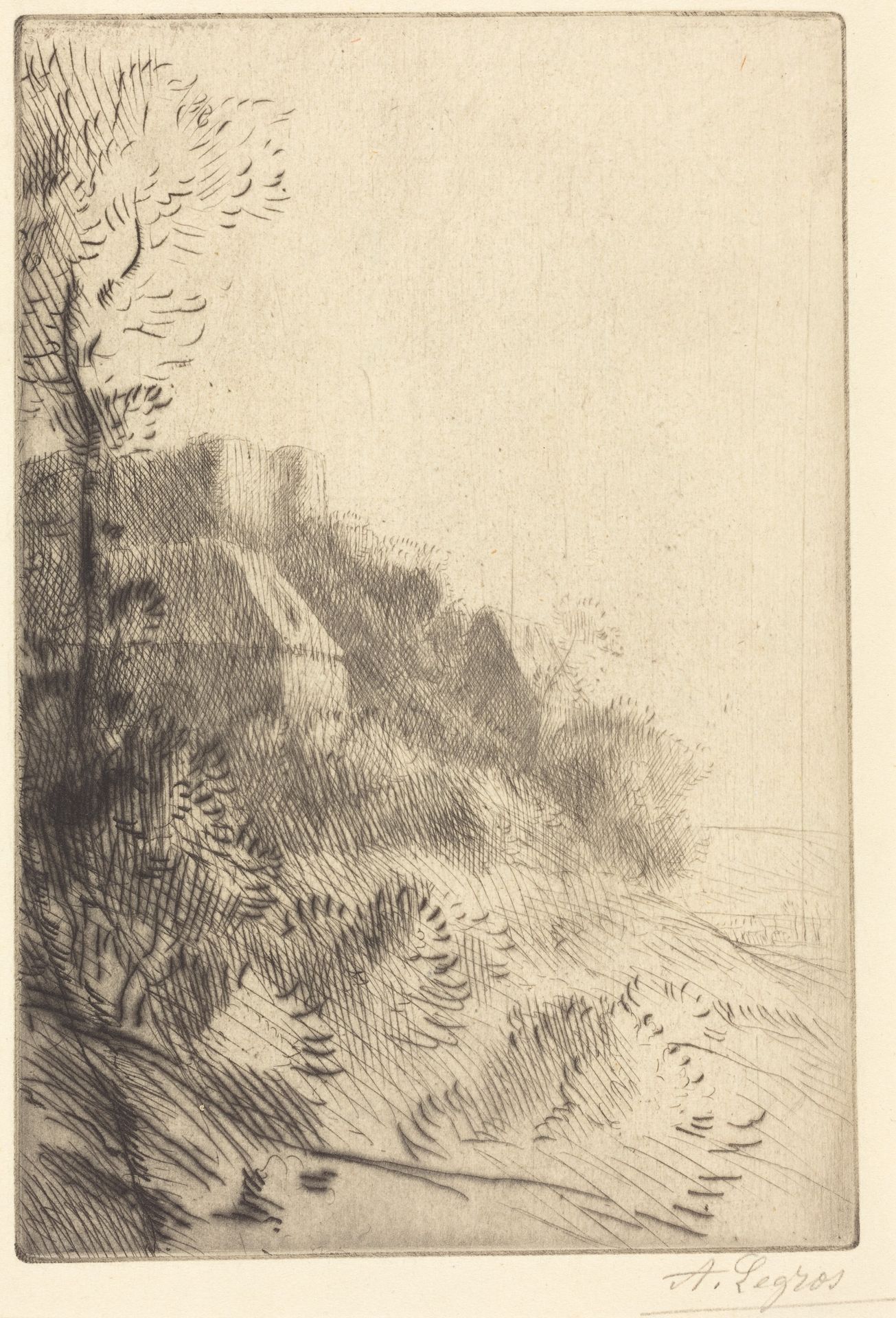 Farm on a Hillside in Sunlight (La ferme du coteau; Effet de soleil sur le coteau) by Alphonse Legros